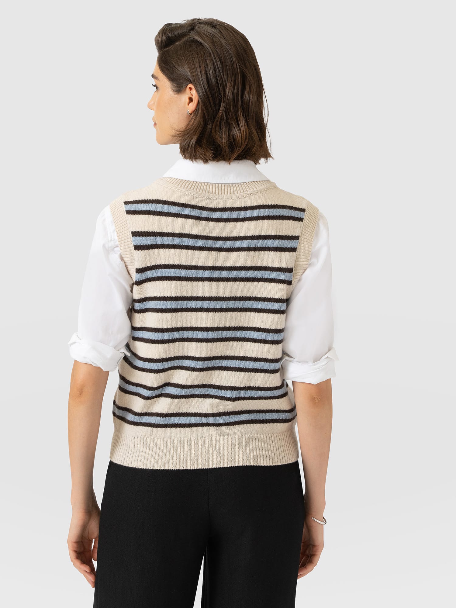 Oxford Cashmere Sleeveless Knit - Cream Stripe - Women's Jumpers | Saint and Sofia® UK