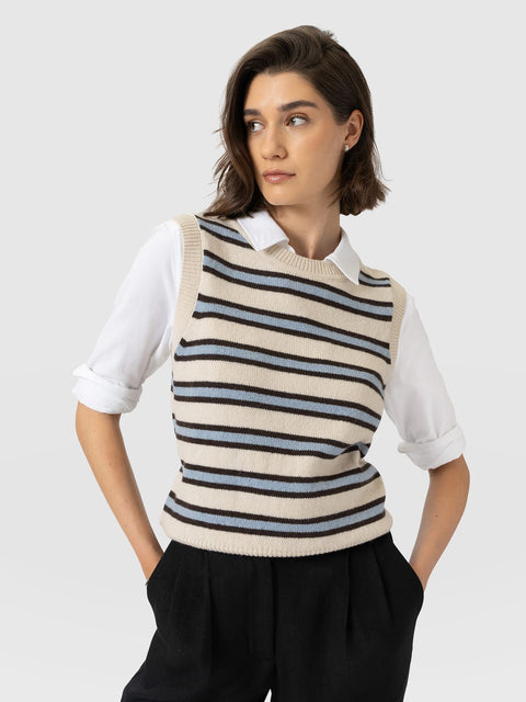 Oxford Cashmere Sleeveless Knit - Cream Stripe - Women's Jumpers | Saint and Sofia® UK