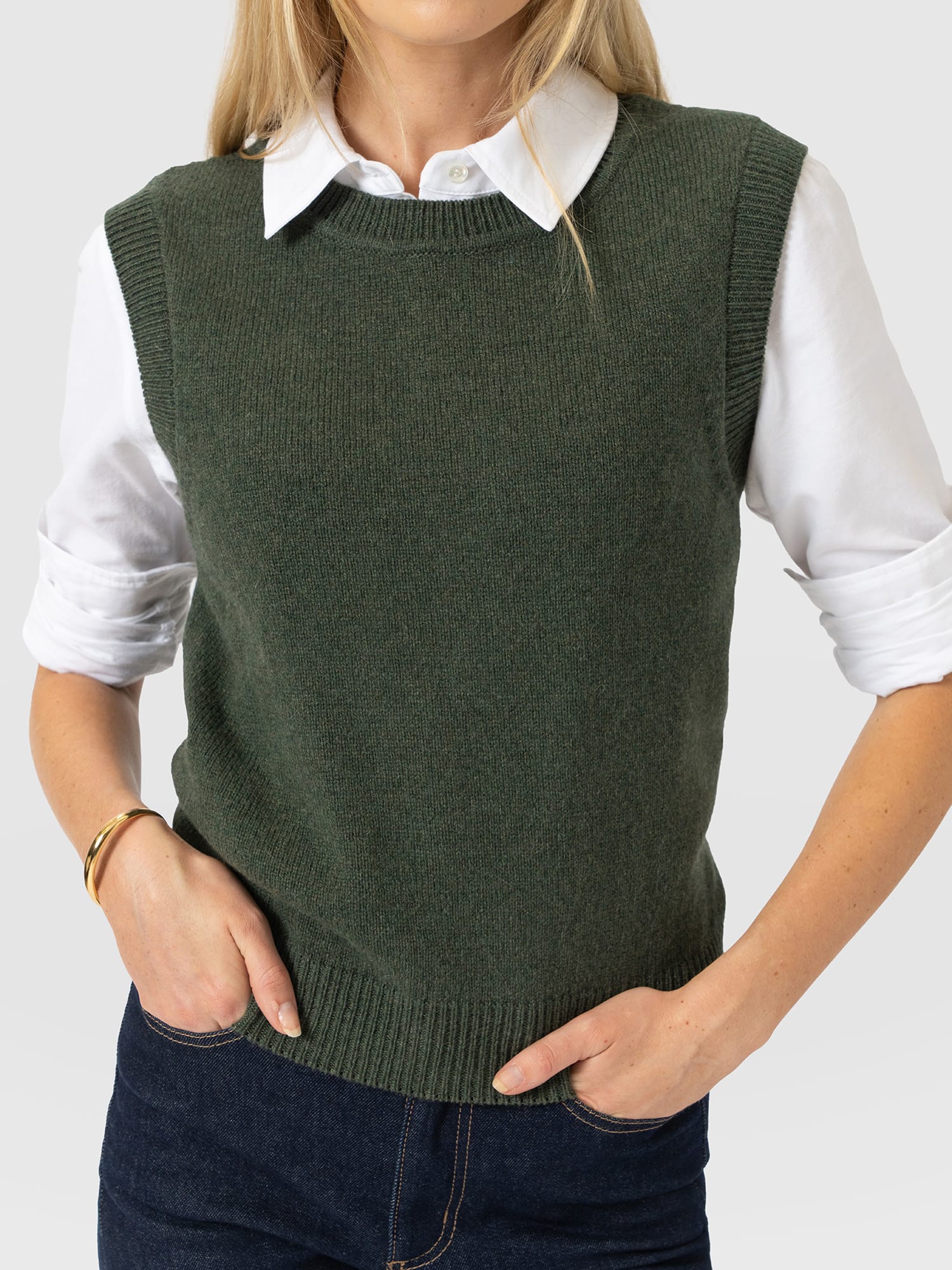 Oxford Cashmere Sleeveless Knit - Khaki - Women's Jumpers | Saint and Sofia® UK