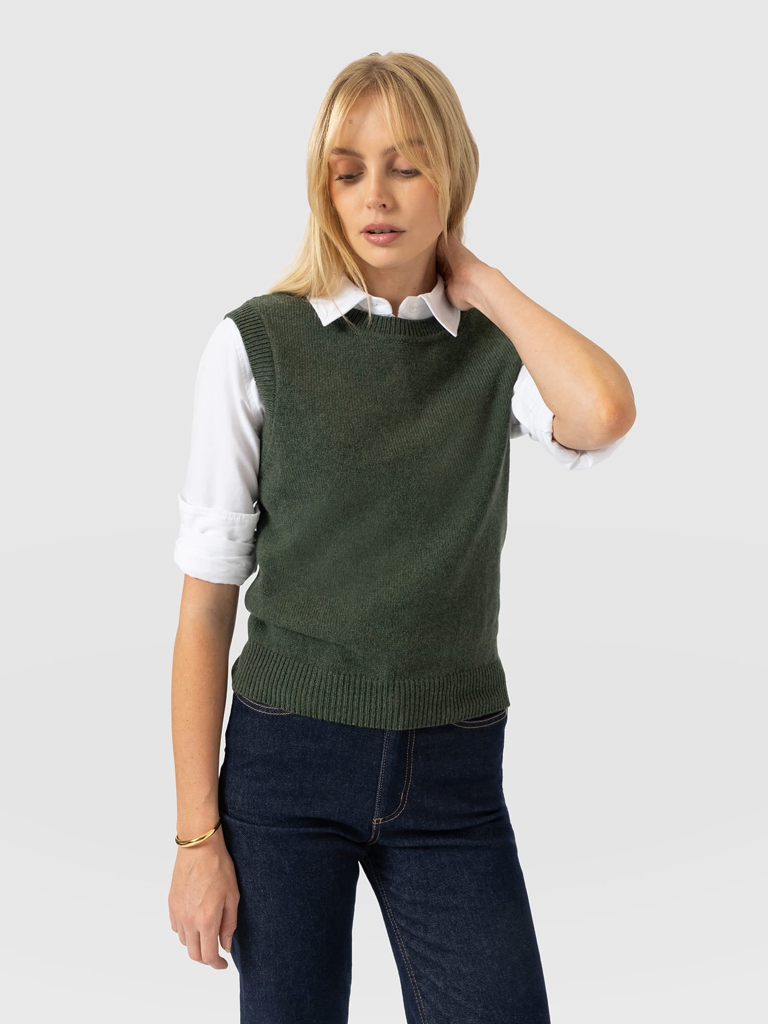 Oxford Cashmere Sleeveless Knit - Khaki - Women's Jumpers | Saint and Sofia® UK