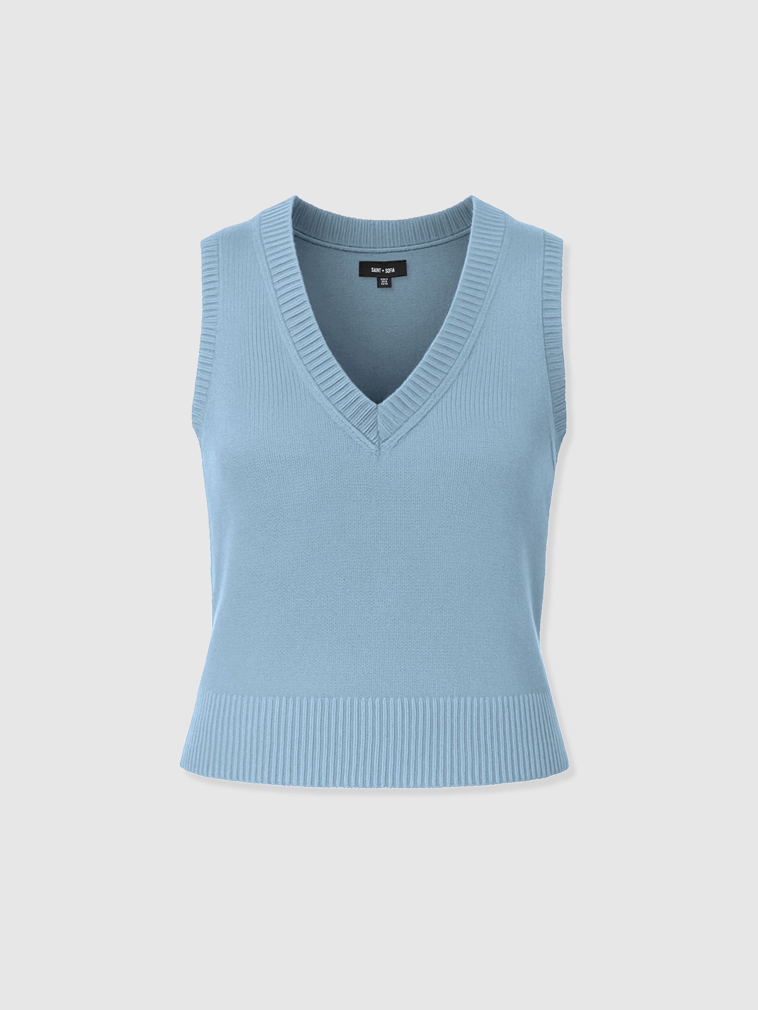 Oxford Cashmere V Neck Sleeveless Knit - Blue
