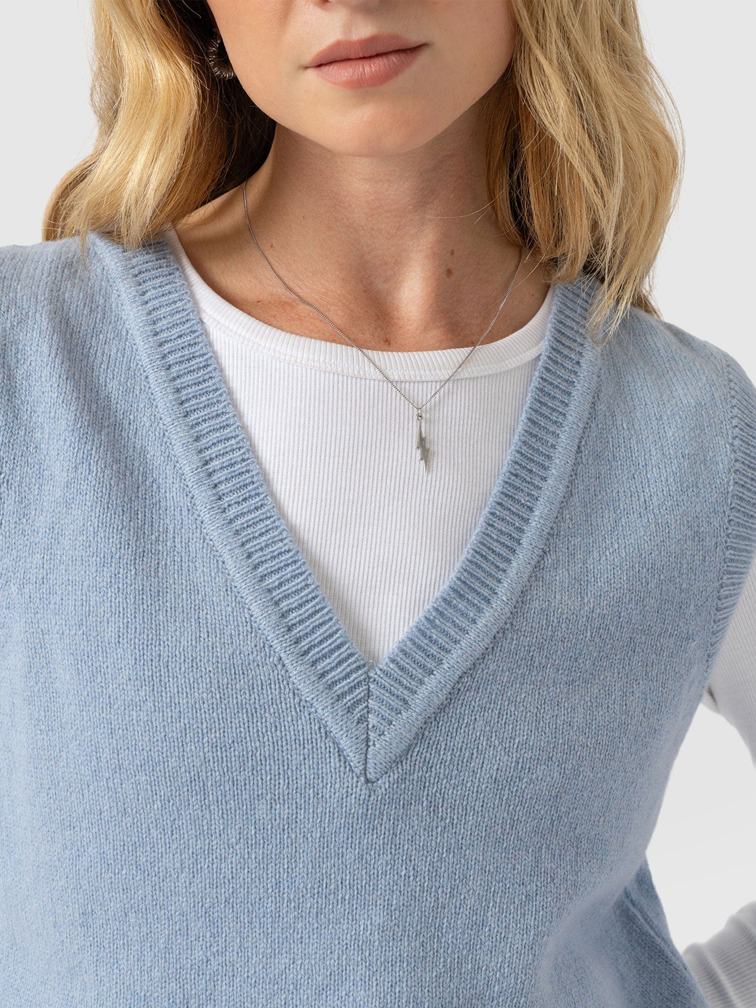 Oxford Cashmere V Neck Sleeveless Knit - Blue
