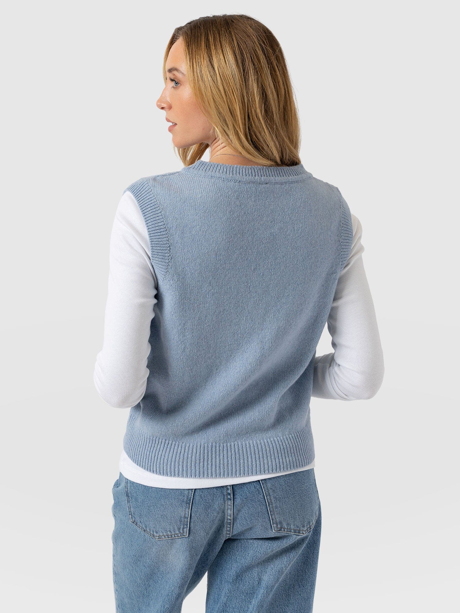 Oxford Cashmere V Neck Sleeveless Knit - Blue