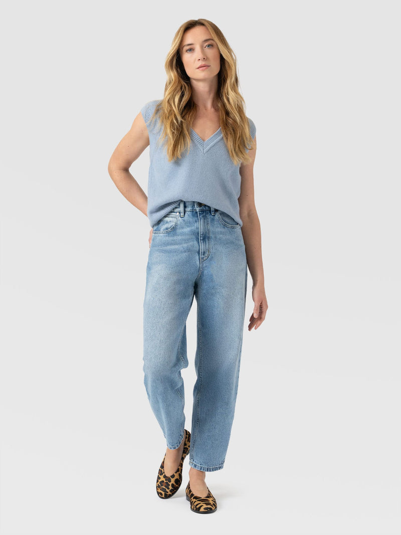 Oxford Cashmere V Neck Sleeveless Knit - Blue