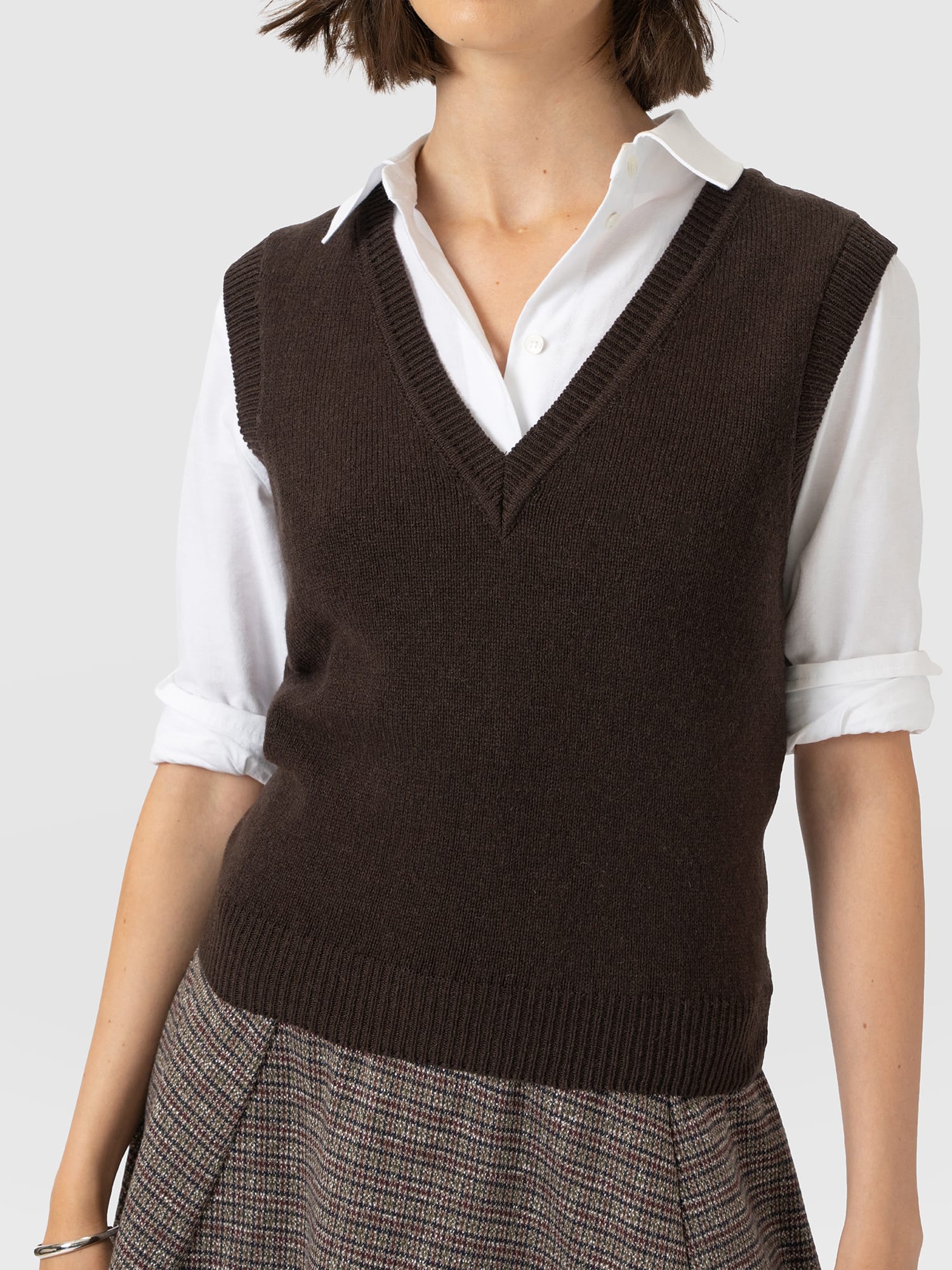 Oxford Cashmere V Neck Sleeveless Knit - Brown