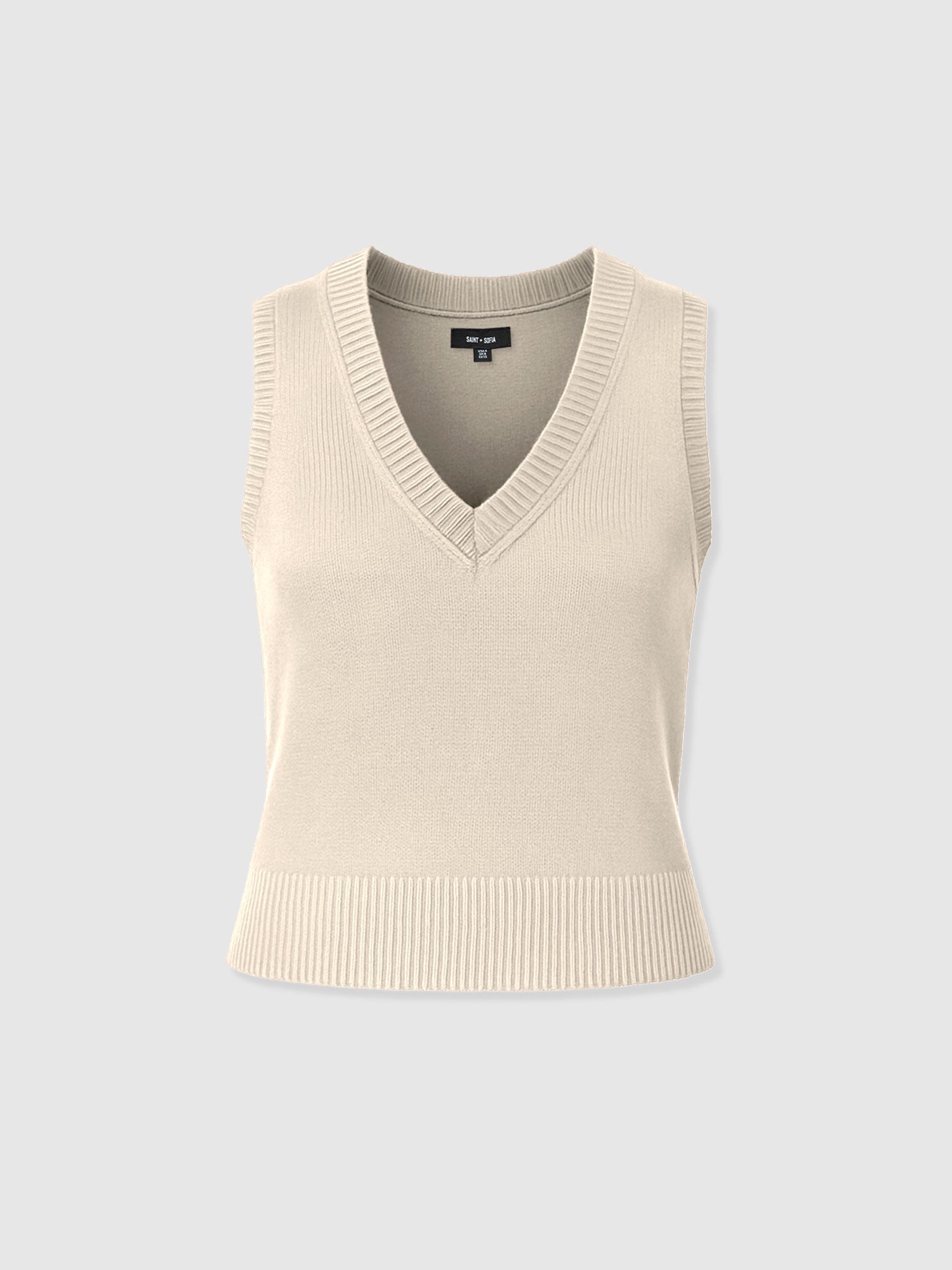 Oxford Cashmere V Neck Sleeveless Knit - Cream