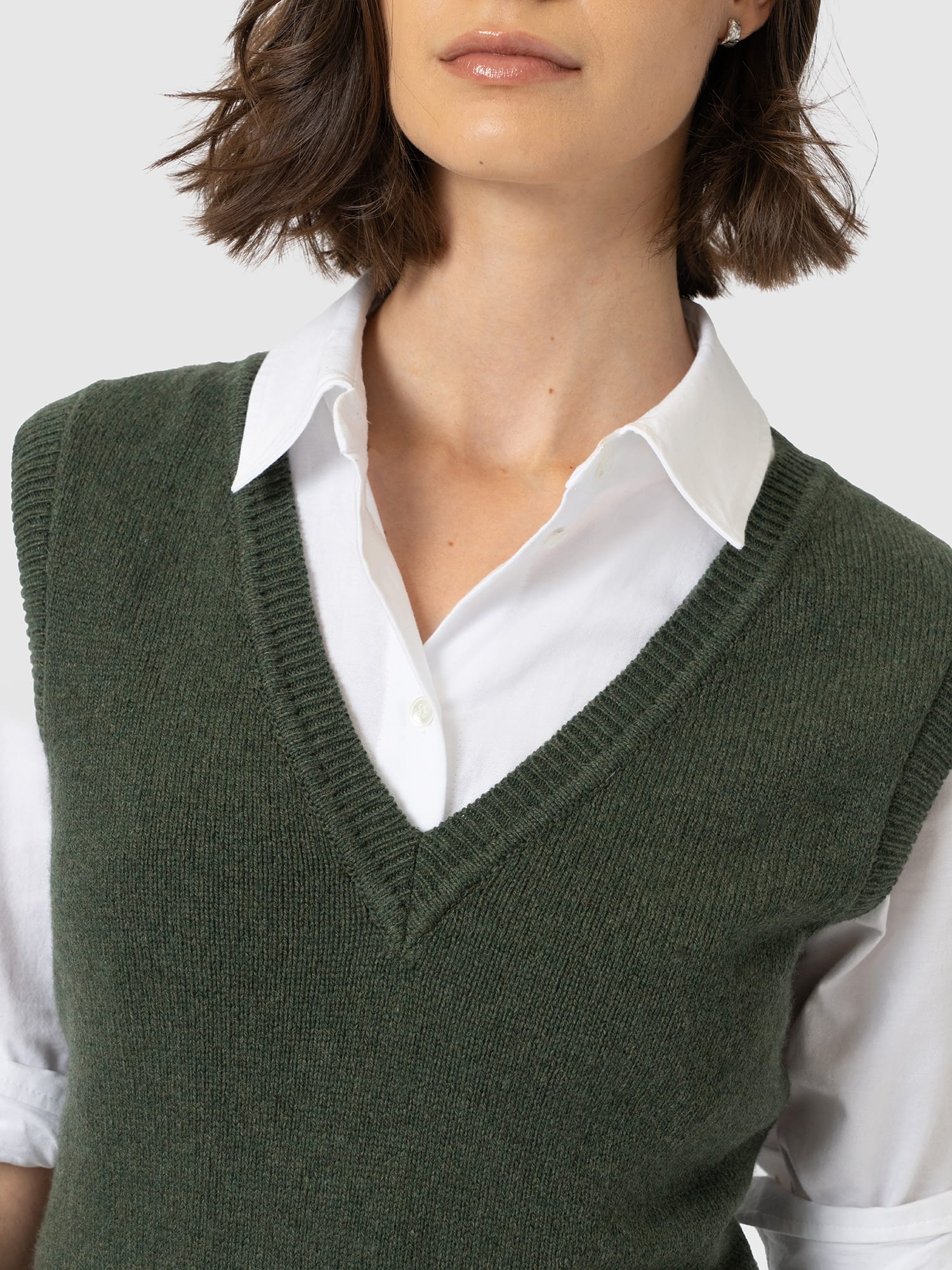 Oxford Cashmere V Neck Sleeveless Knit - Khaki - Women's Jumpers | Saint and Sofia® UK