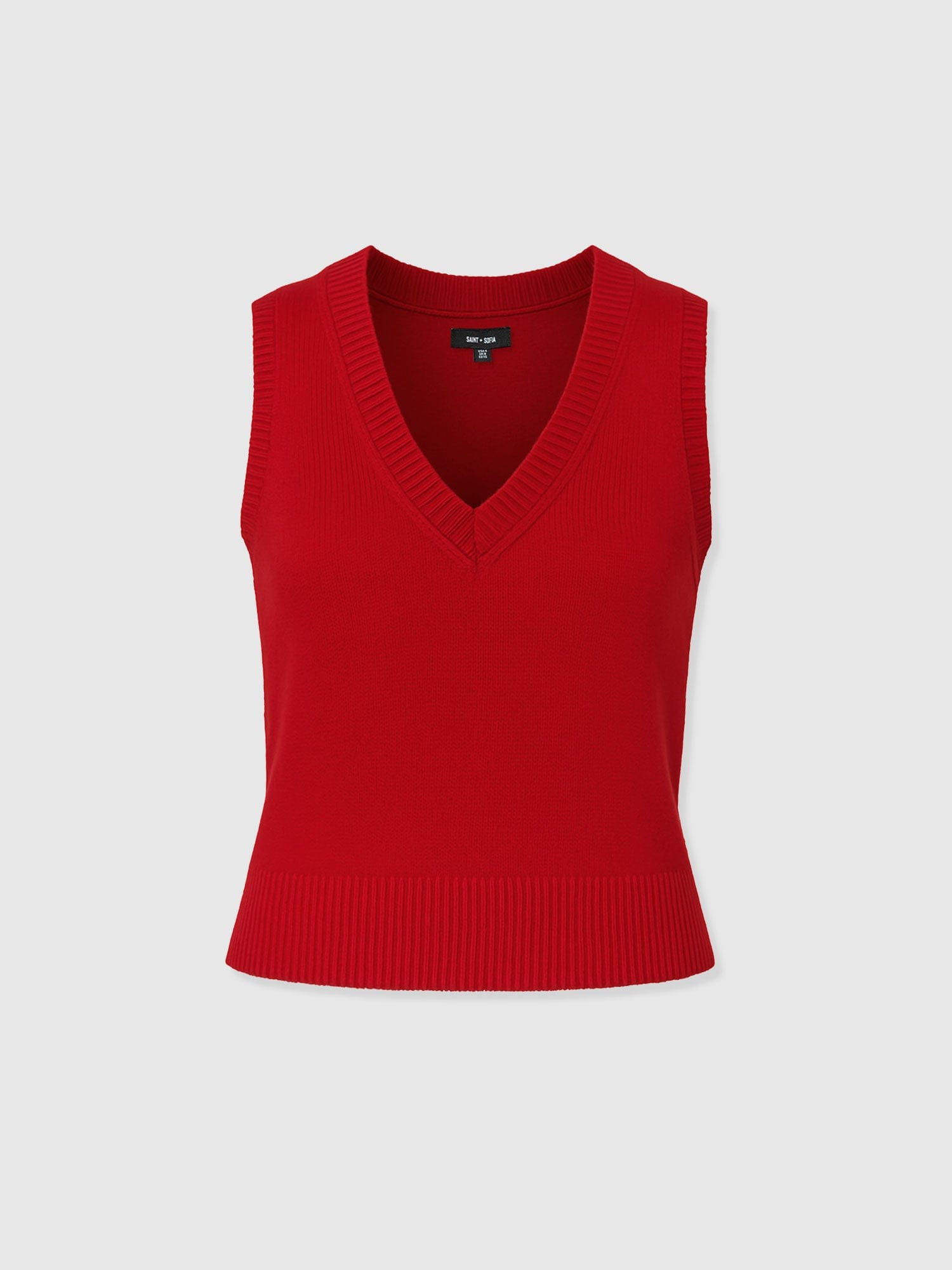 Oxford Cashmere V Neck Sleeveless Knit - Red