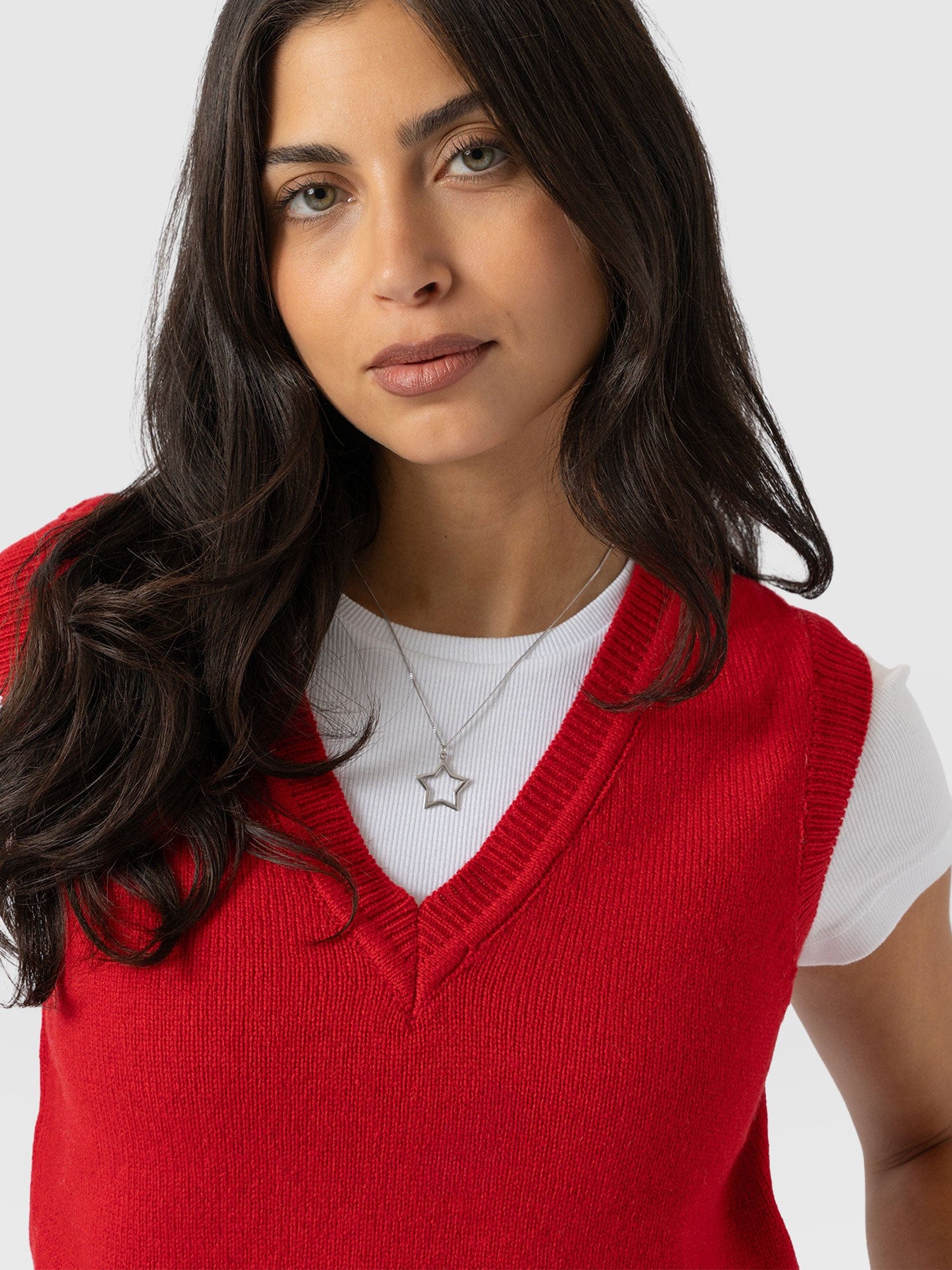 Oxford Cashmere V Neck Sleeveless Knit - Red