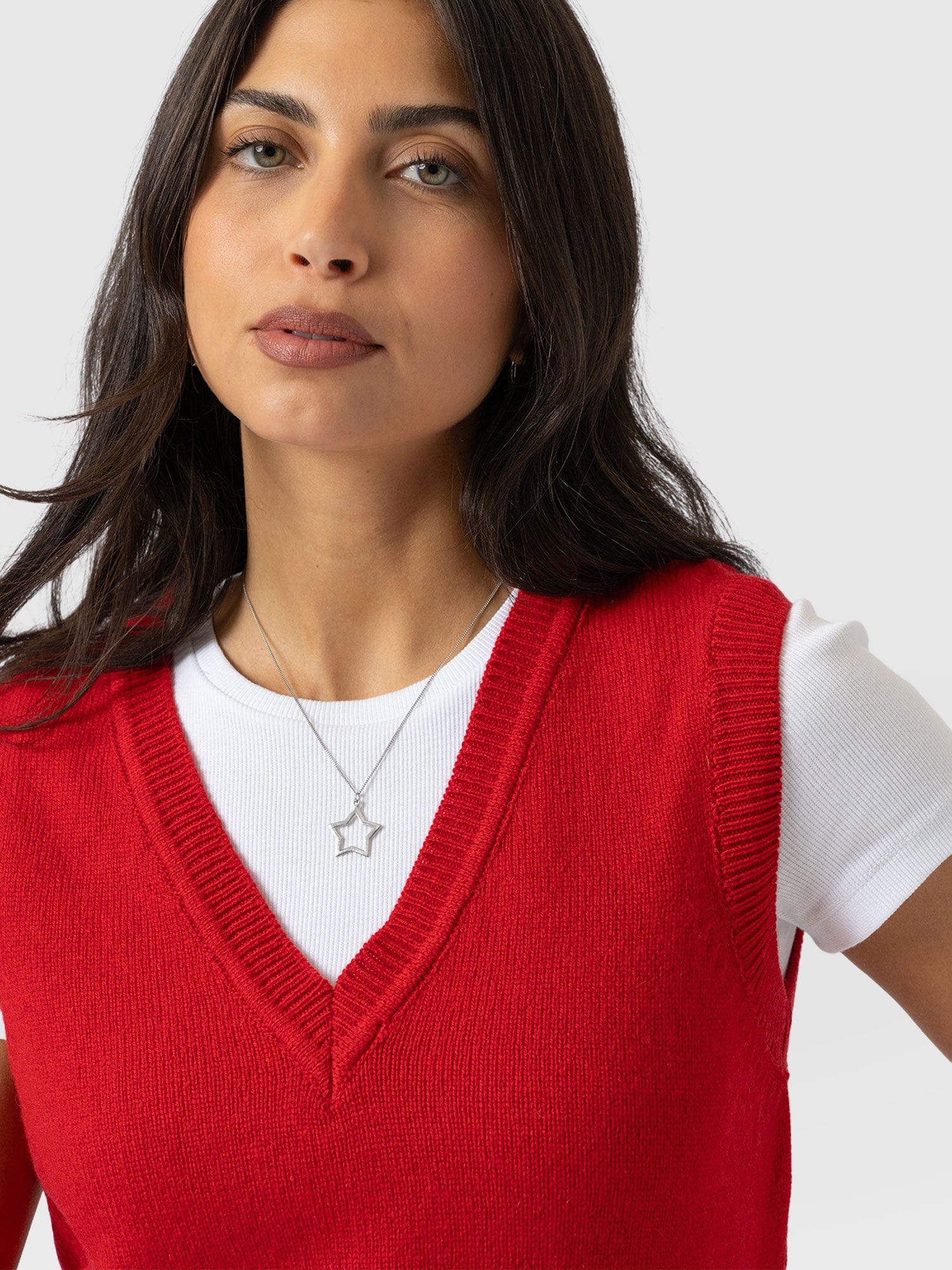 Oxford Cashmere V Neck Sleeveless Knit - Red