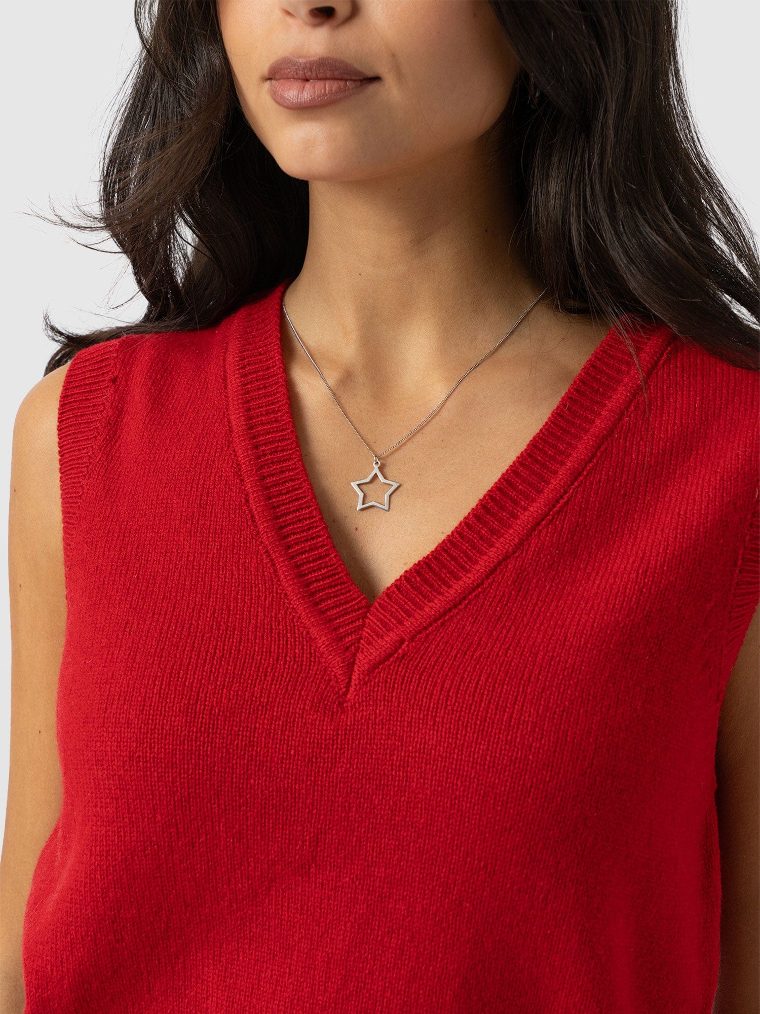 Oxford Cashmere V Neck Sleeveless Knit - Red