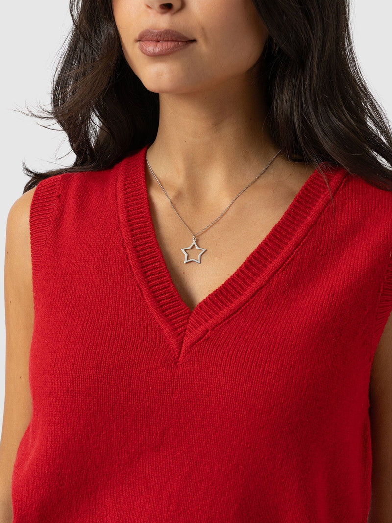 Oxford Cashmere V Neck Sleeveless Knit - Red - Women's Jumpers | Saint + Sofia® UK