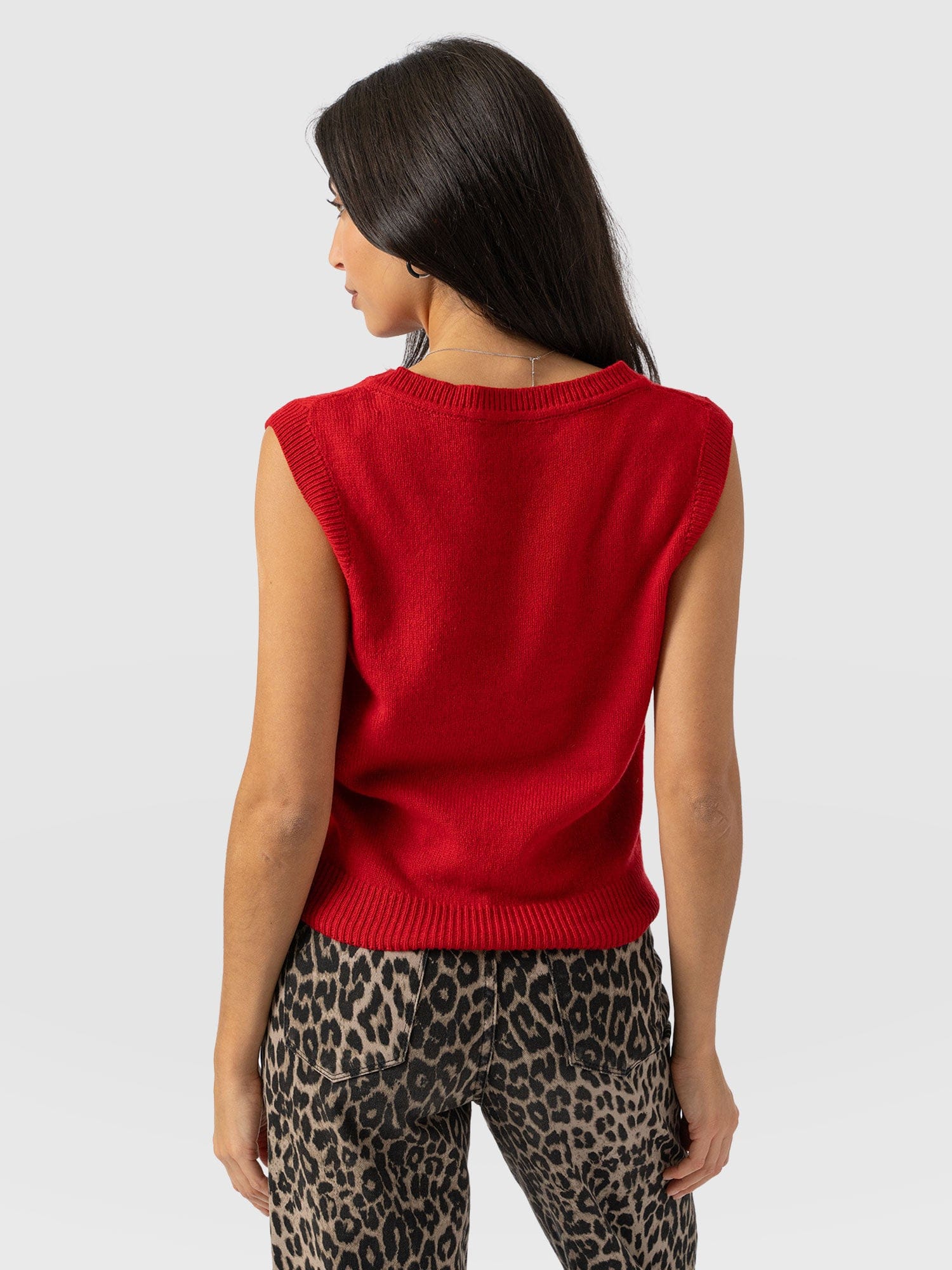 Oxford Cashmere V Neck Sleeveless Knit - Red