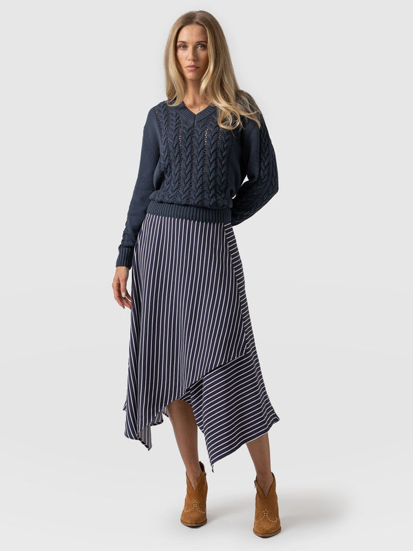 Oxford Wrap Skirt - Navy Mini Stripe