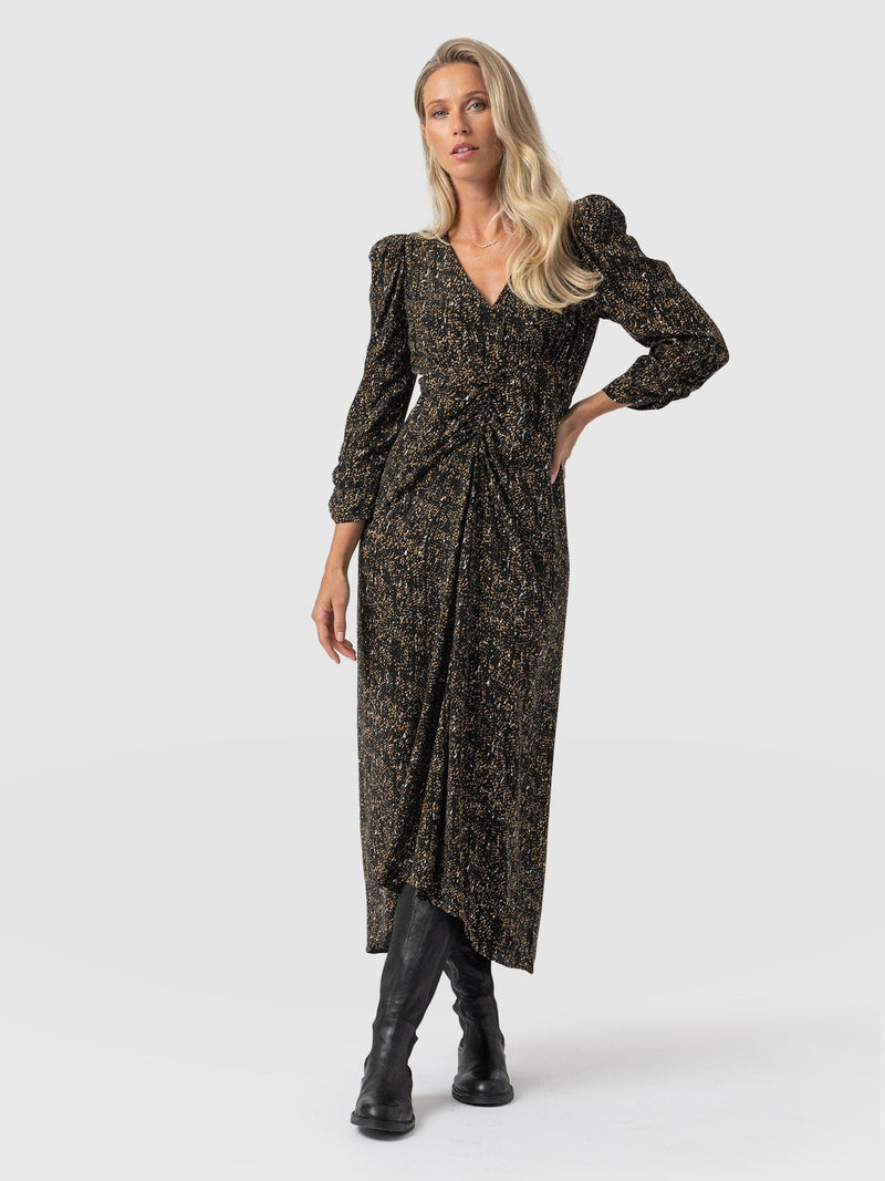 Paloma Ruched Dress - Ditsy Leopard