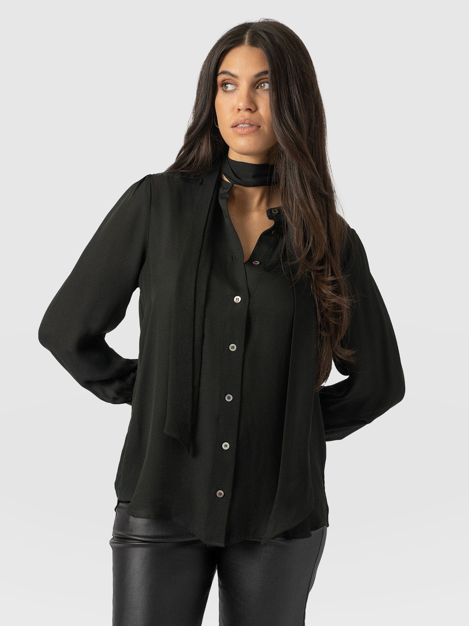 Paxton Pussybow Blouse Black - Women's Blouses | Saint + Sofia® UK