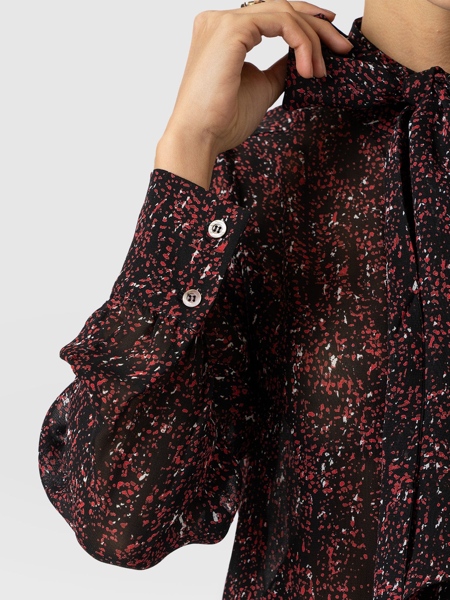 Paxton Pussybow Blouse - Red Ditsy Leopard