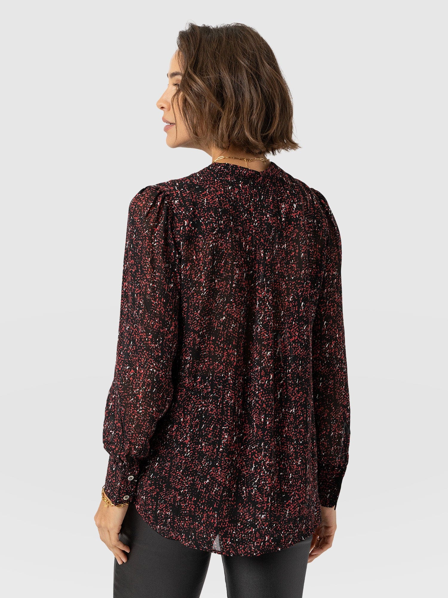 Paxton Pussybow Blouse - Red Ditsy Leopard