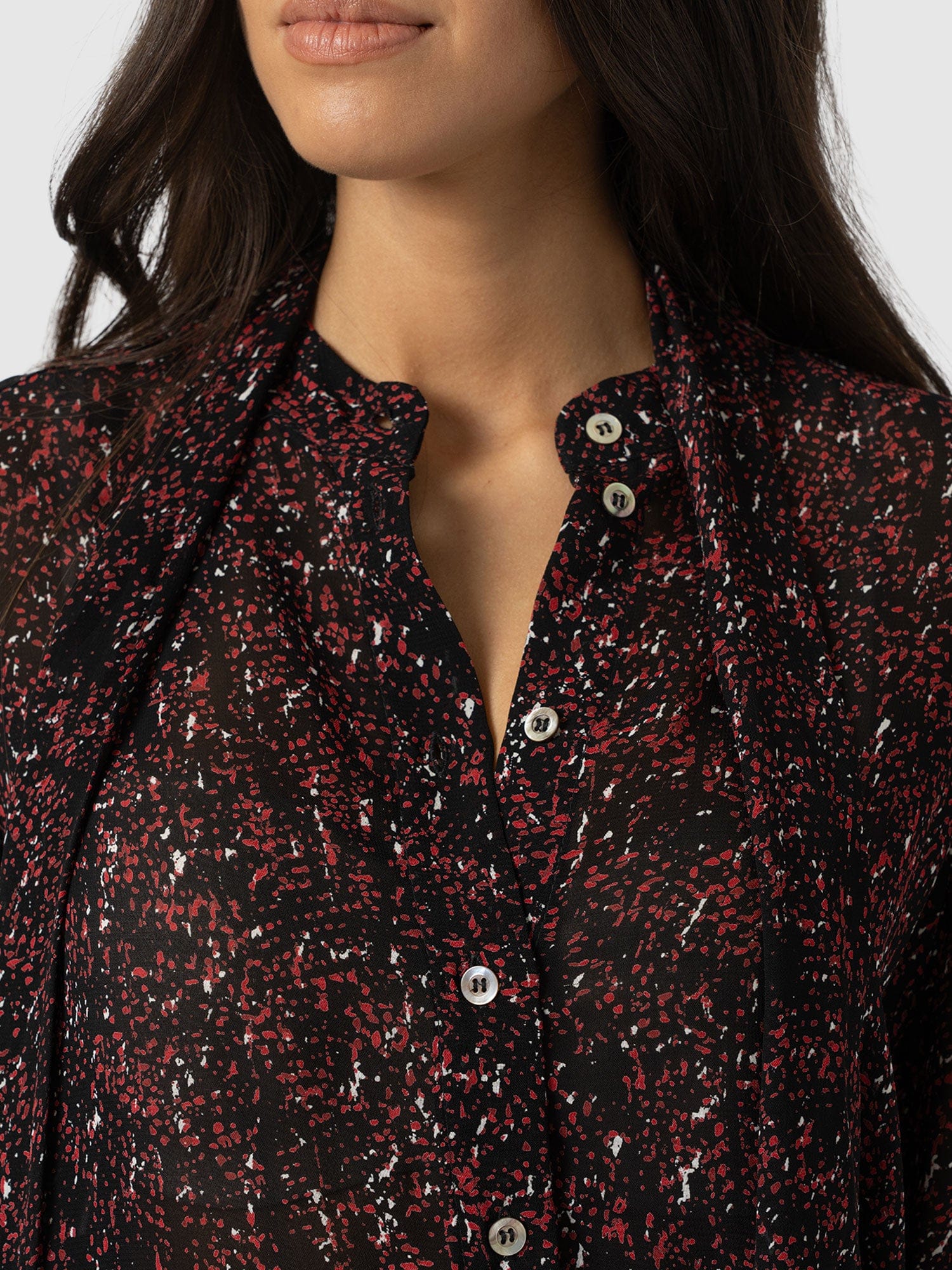 Paxton Pussybow Blouse Red Ditsy Leopard - Women's Blouses | Saint + Sofia® UK