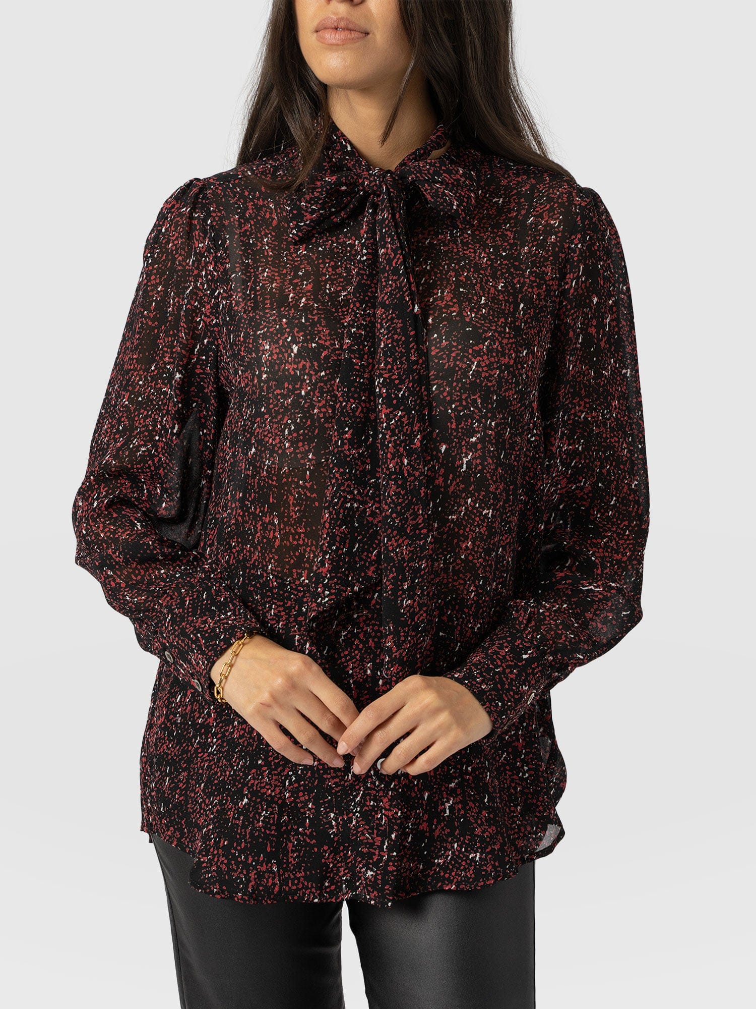 Paxton Pussybow Blouse Red Ditsy Leopard - Women's Blouses | Saint + Sofia® UK