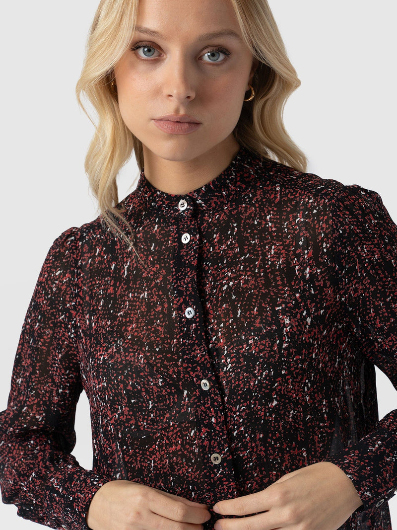 Paxton Pussybow Blouse - Red Ditsy Leopard