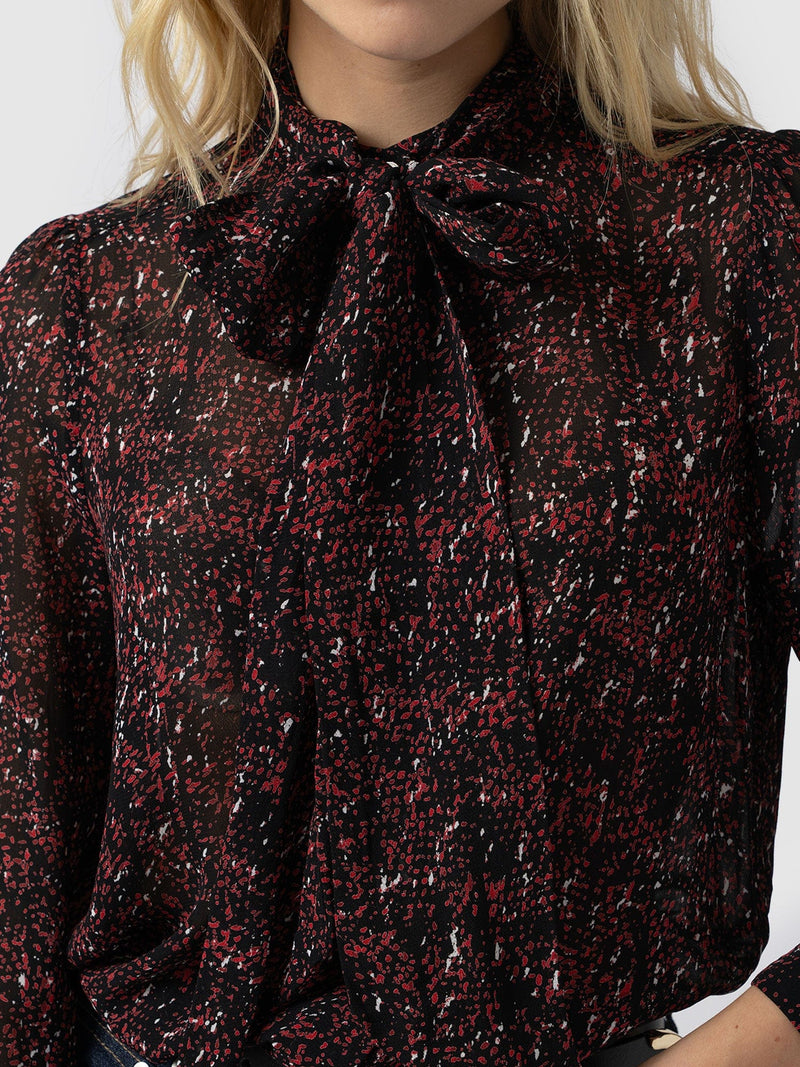 Paxton Pussybow Blouse - Red Ditsy Leopard