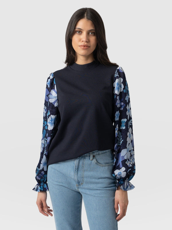 Penny Puff Sleeve Long Sleeve Top - Navy Pop Floral