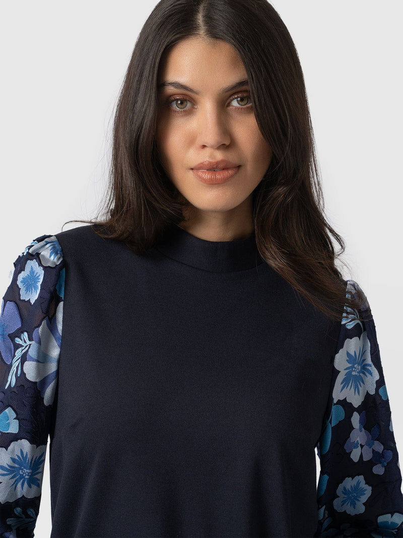 Penny Puff Sleeve Long Sleeve Top - Navy Pop Floral