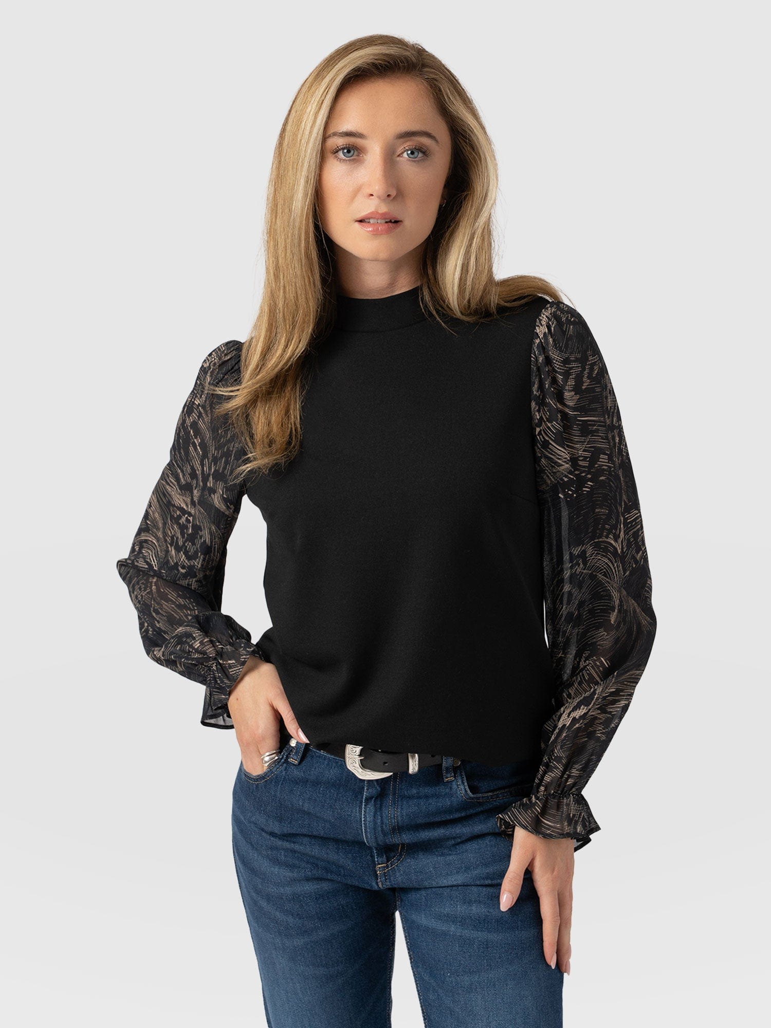 Penny Puff Sleeve Long Sleeve Top - Spot Feather