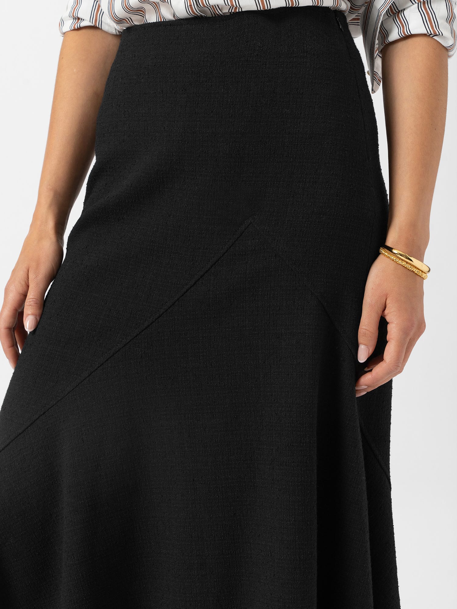 Piper Panelled Skirt  - Black Boucle