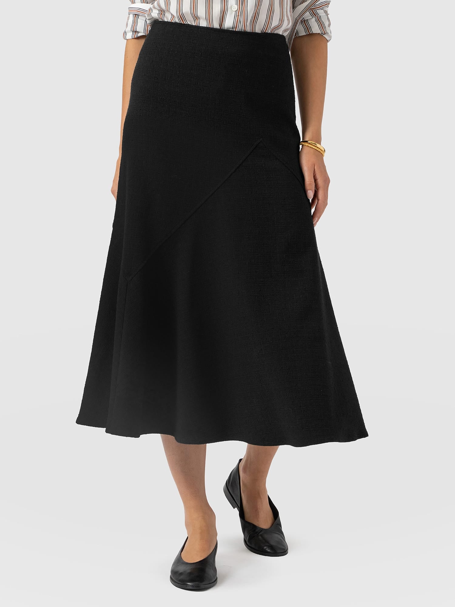 Piper Panelled Skirt  - Black Boucle