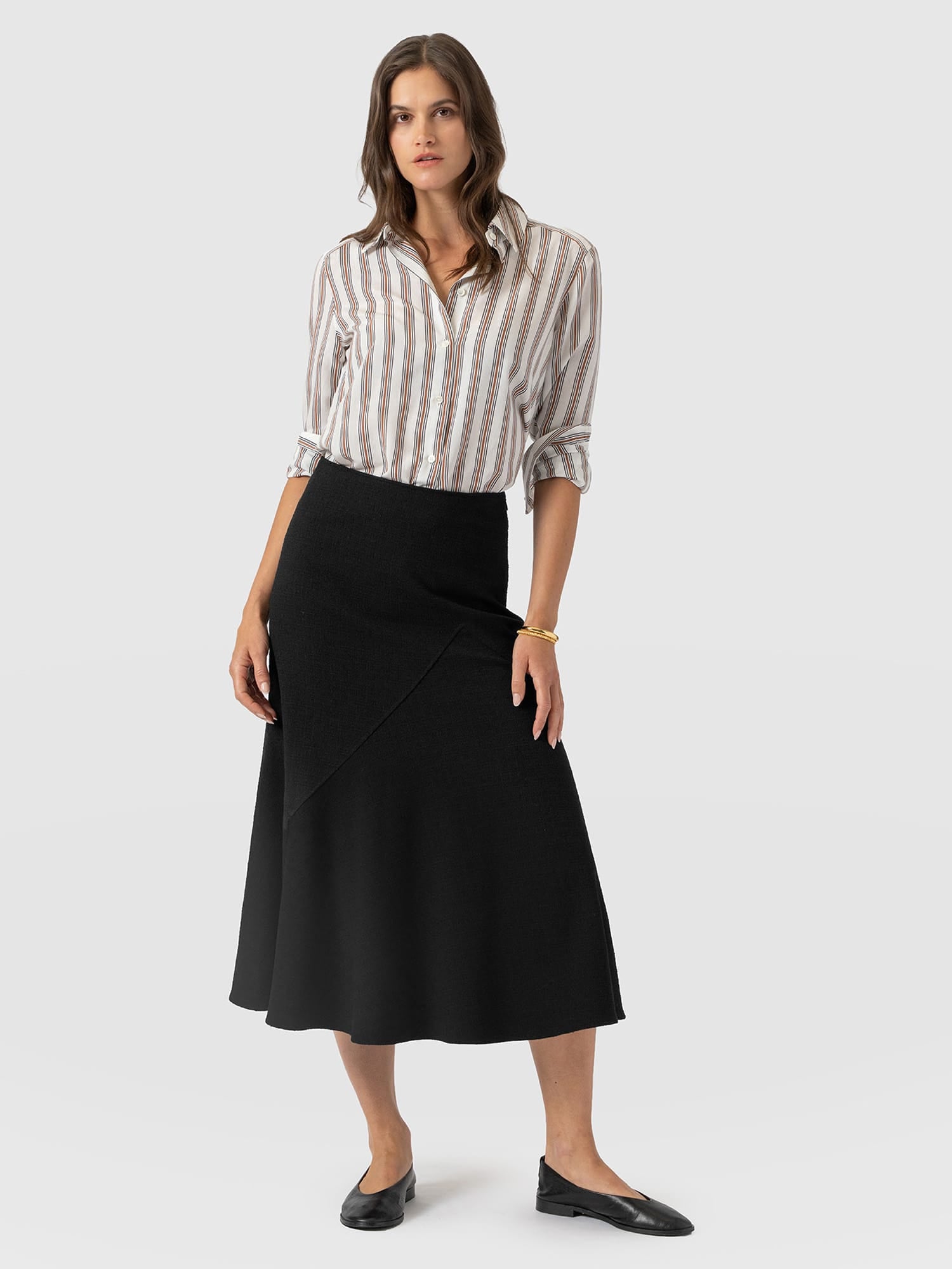 Piper Panelled Skirt  - Black Boucle