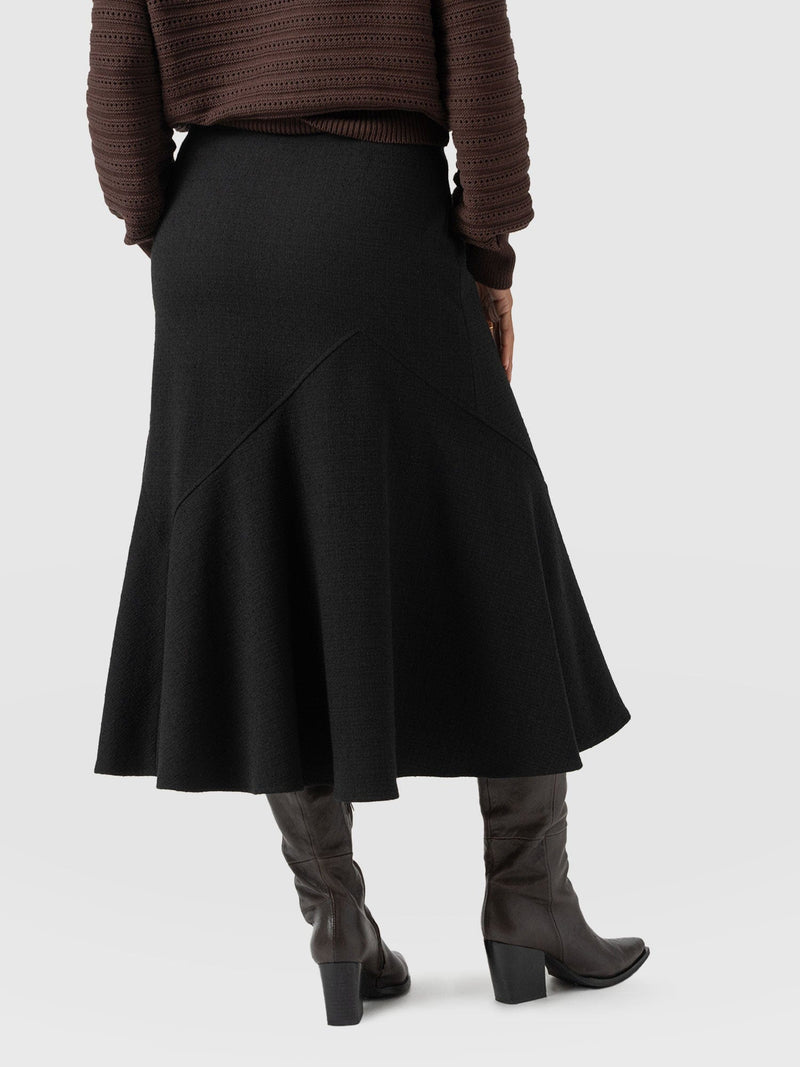 Piper Panelled Skirt  - Black Boucle