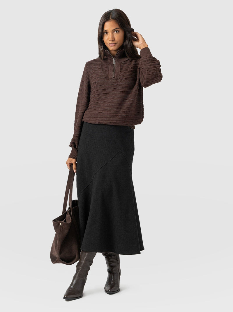 Piper Panelled Skirt  - Black Boucle
