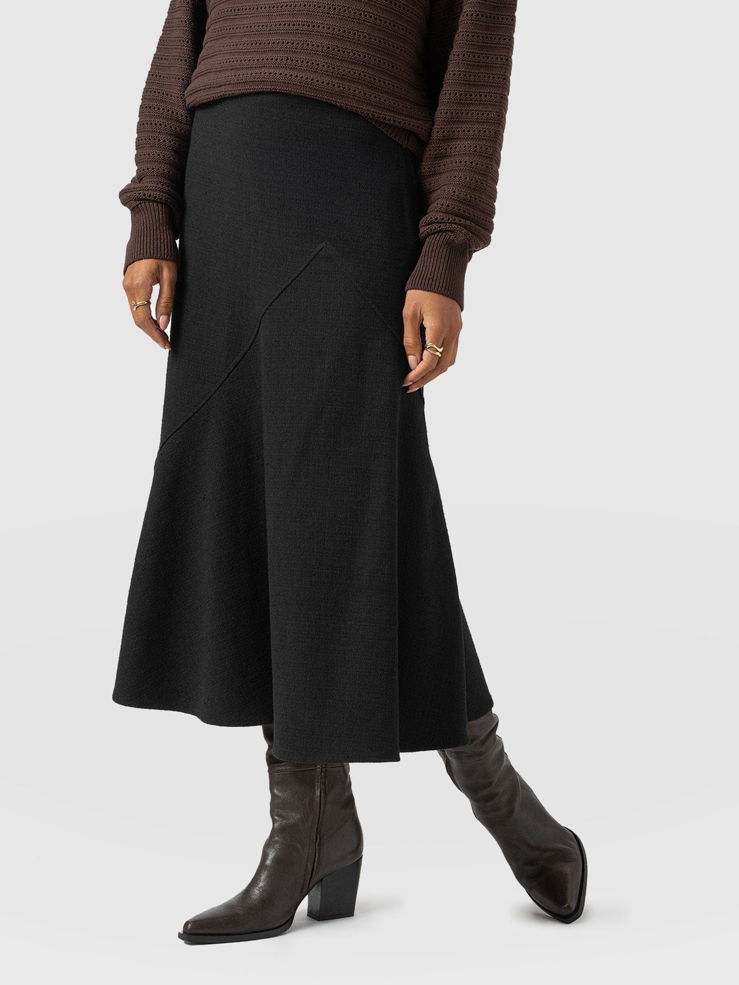 Piper Panelled Skirt  - Black Boucle