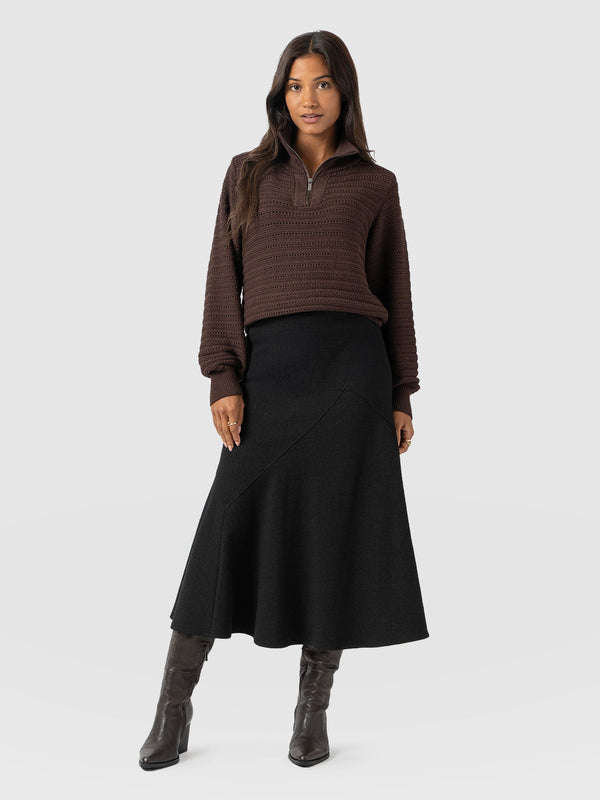 Piper Panelled Skirt  - Black Boucle