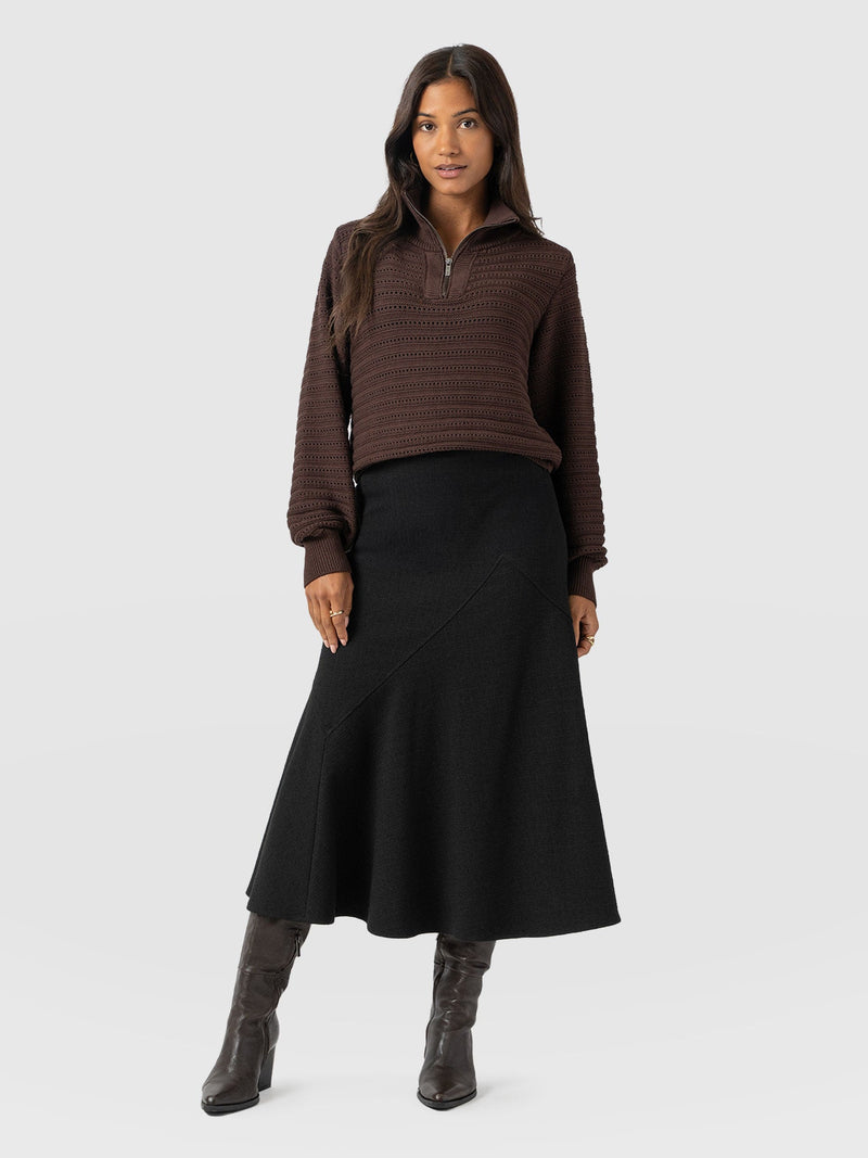 Piper Panelled Skirt  - Black Boucle