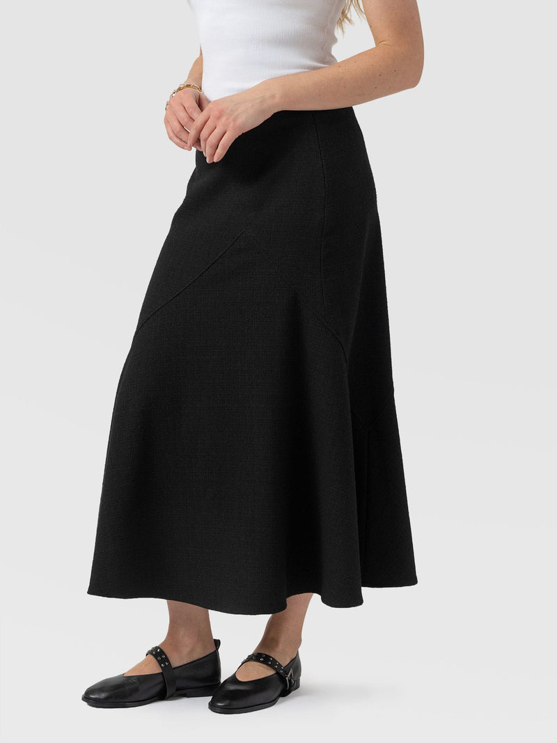 Piper Panelled Skirt  - Black Boucle