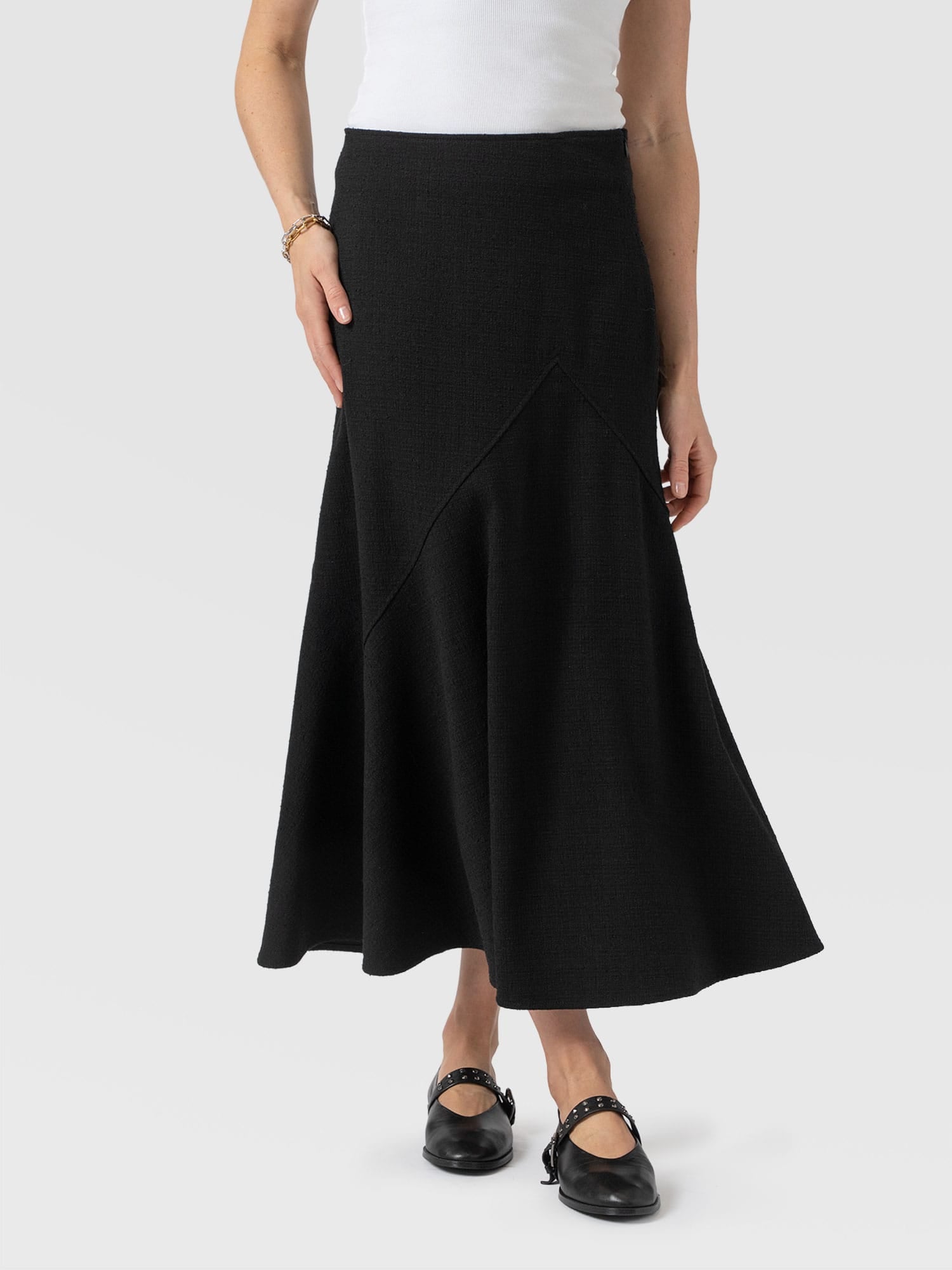 Piper Panelled Skirt  - Black Boucle