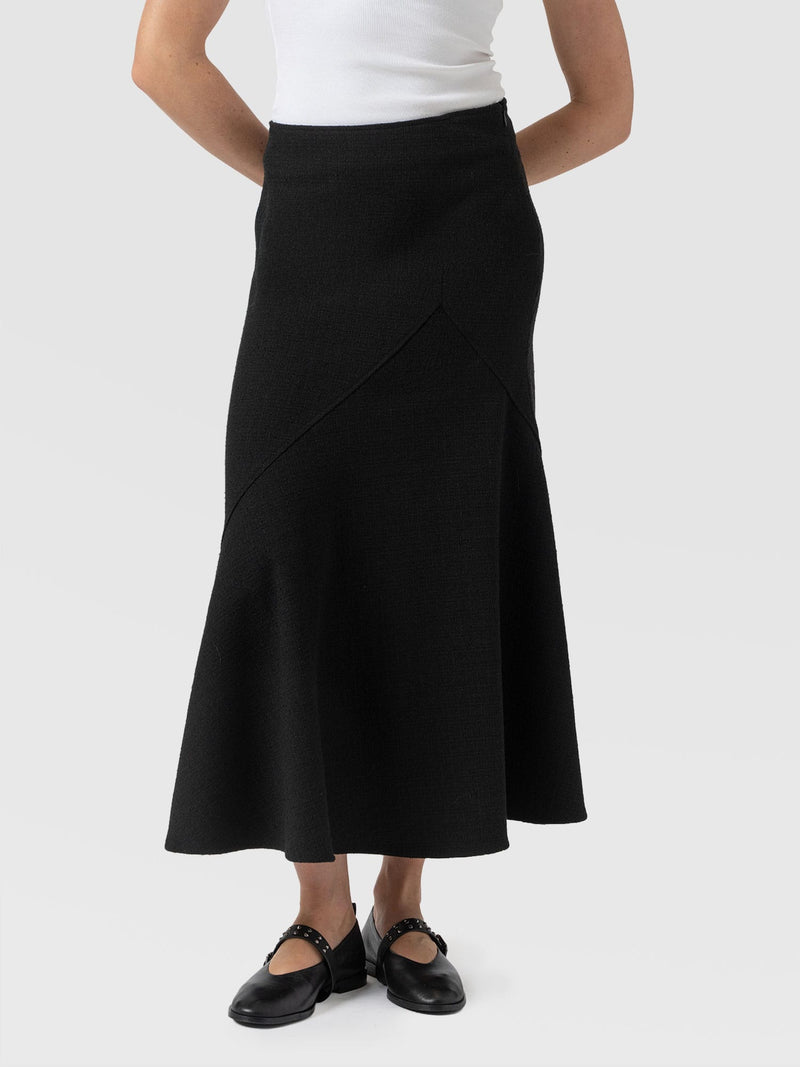 Piper Panelled Skirt  - Black Boucle