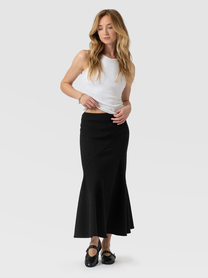 Piper Panelled Skirt  - Black Boucle