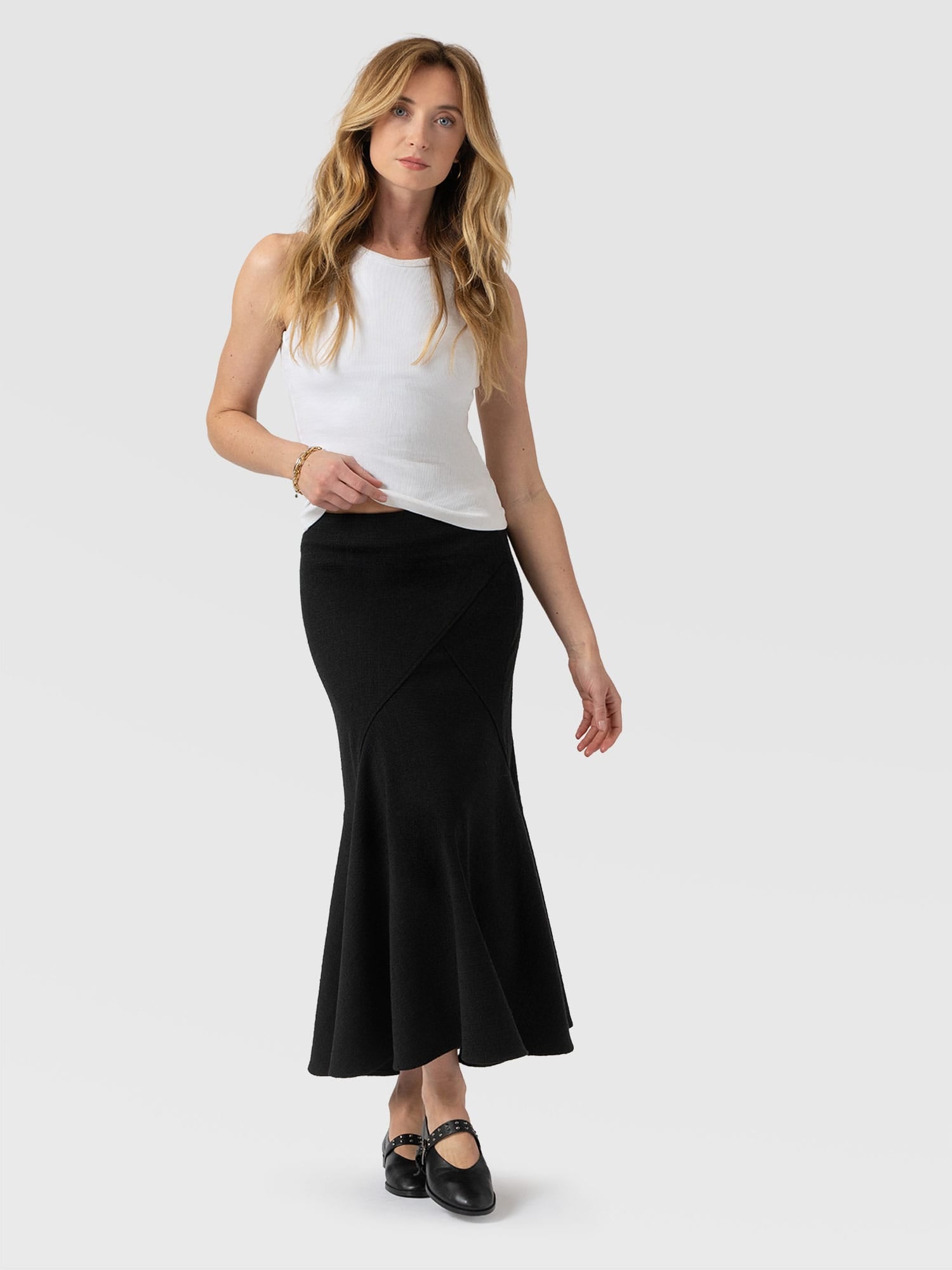 Piper Panelled Skirt  - Black Boucle