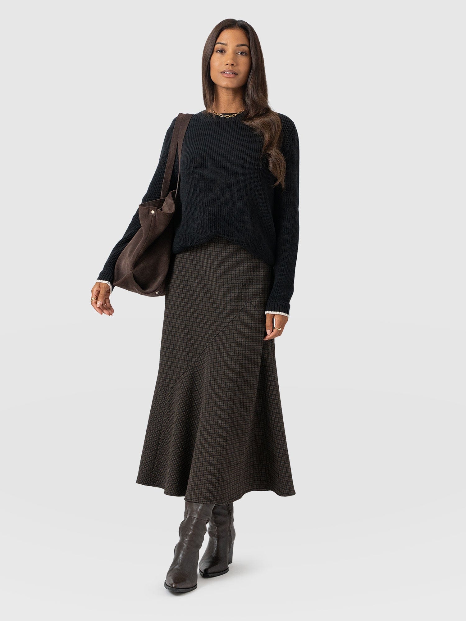 Piper Panelled Skirt - Brown Check