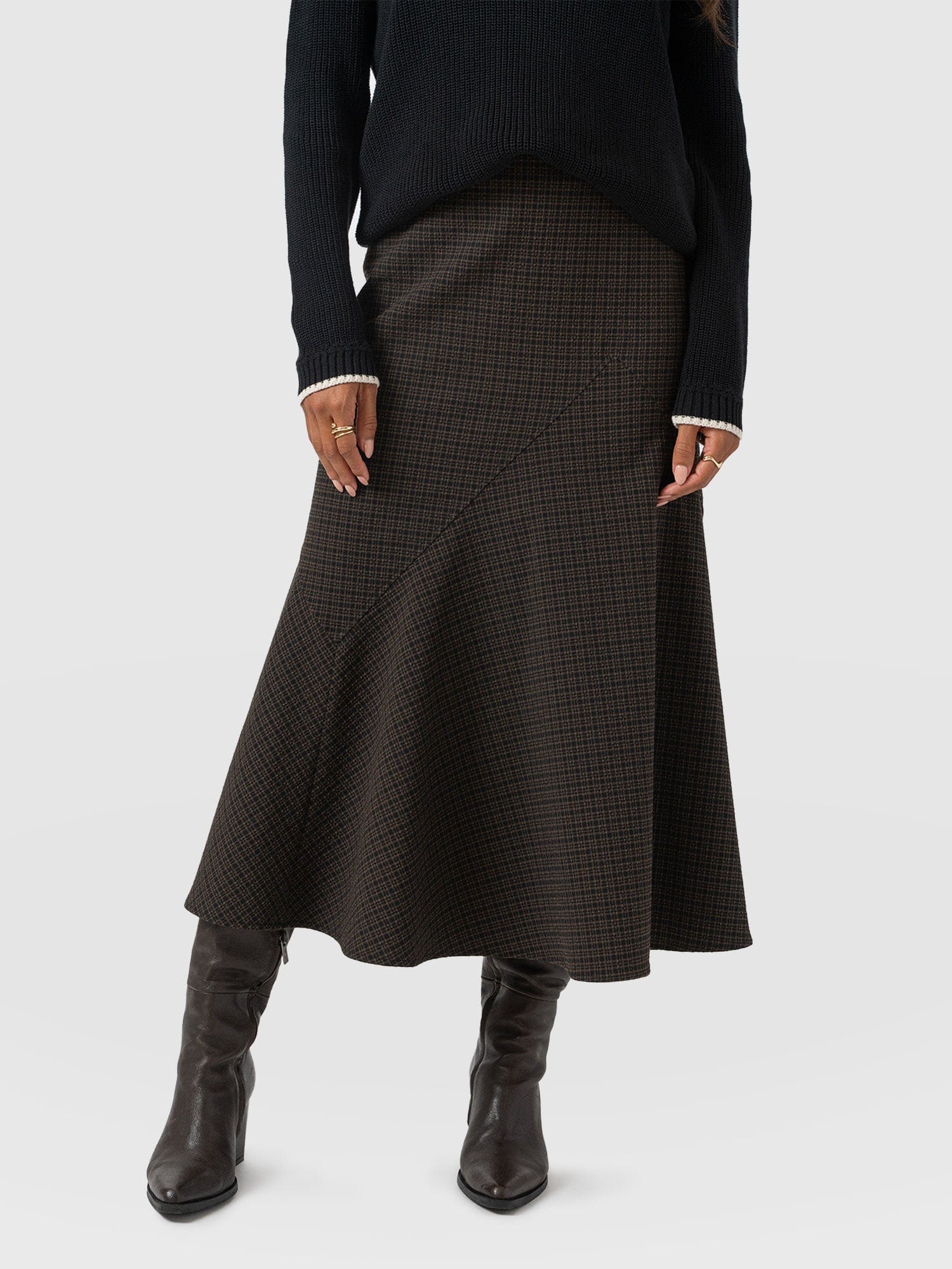 Piper Panelled Skirt - Brown Check