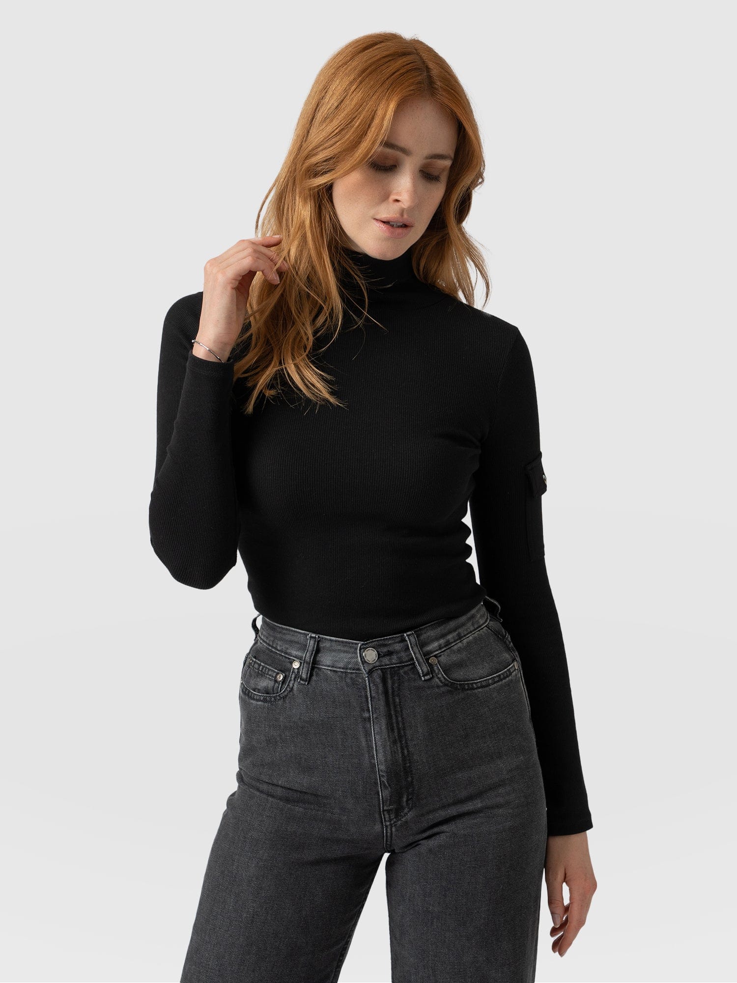 Black ribbed cheap polo neck