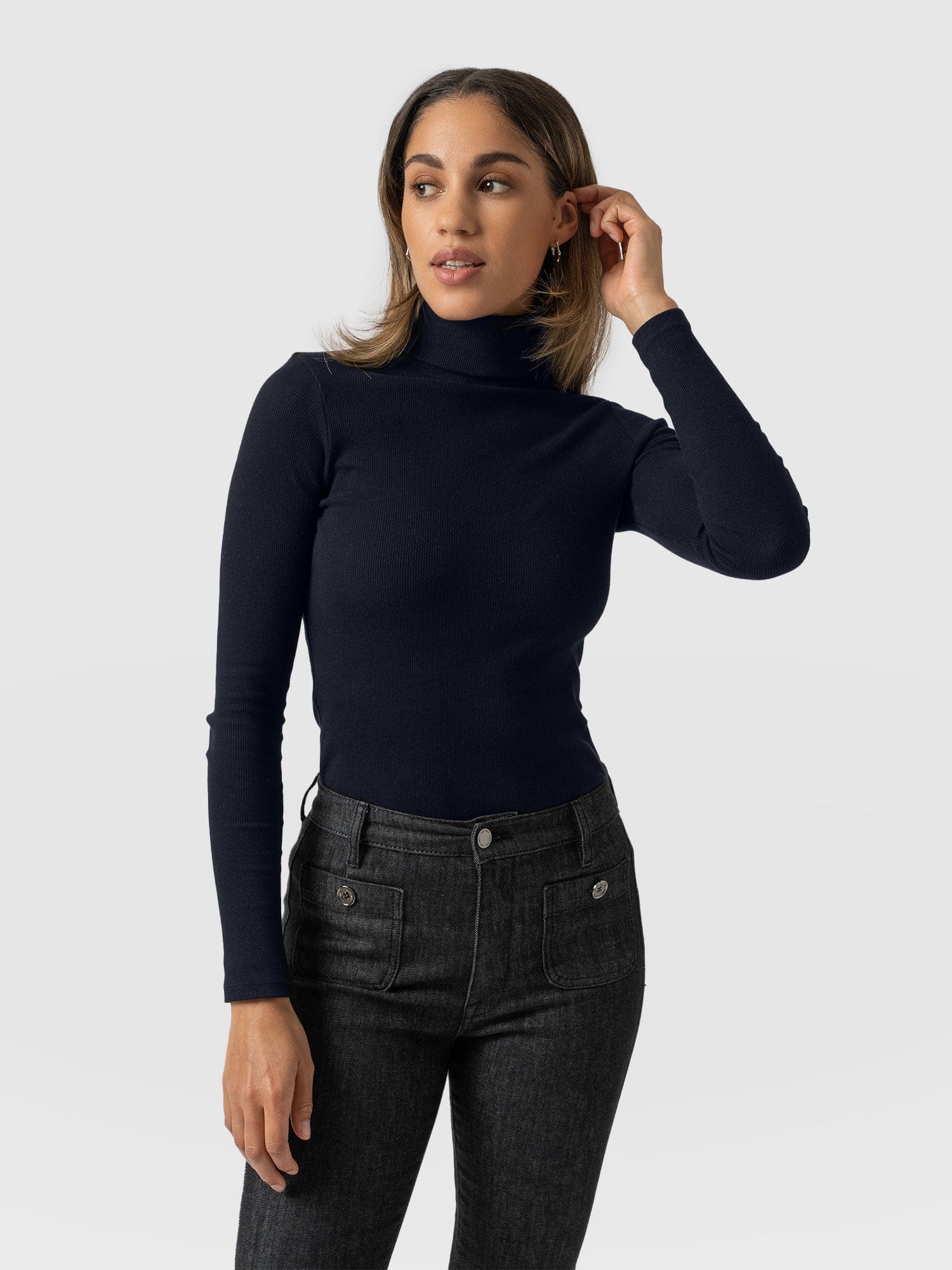 Pocket Roll Neck Navy - Women's Jumpers | Saint + Sofia® UK