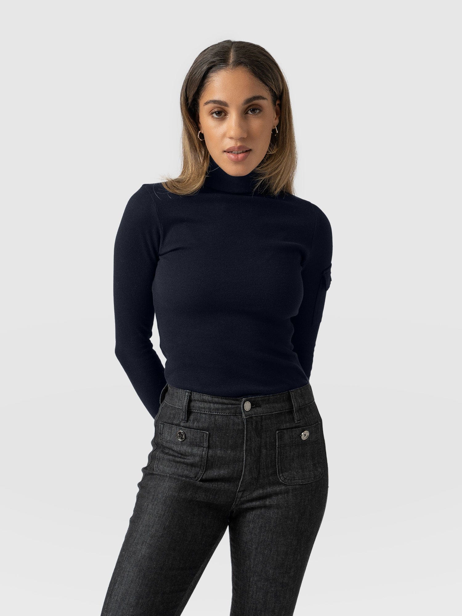 Pocket Roll Neck Navy - Women's Jumpers | Saint + Sofia® UK
