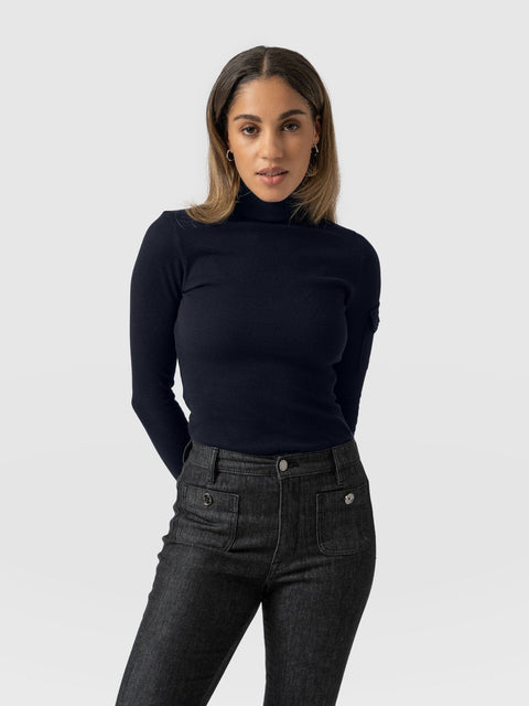 Pocket Roll Neck Navy - Women's Jumpers | Saint + Sofia® UK