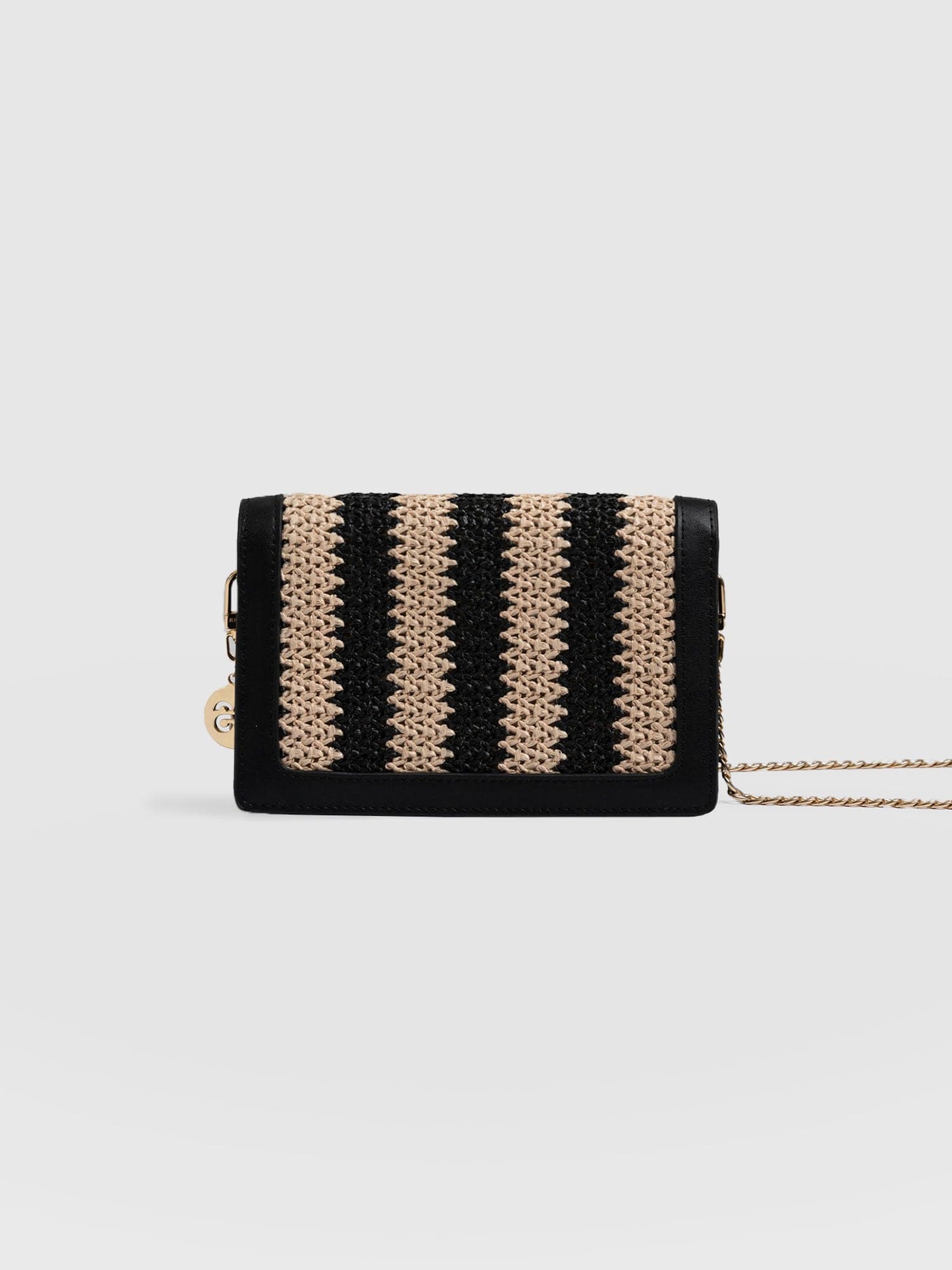 Primrose Chain Wallet Bag - Beige/Black Raffia
