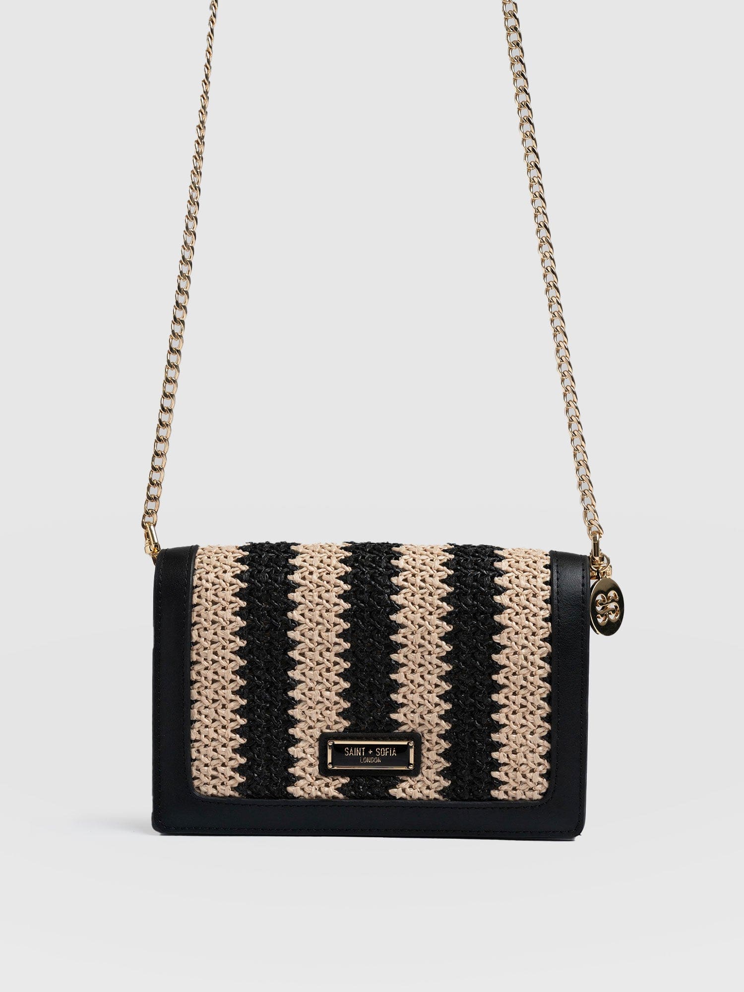 Primrose Chain Wallet Bag - Beige/Black Raffia